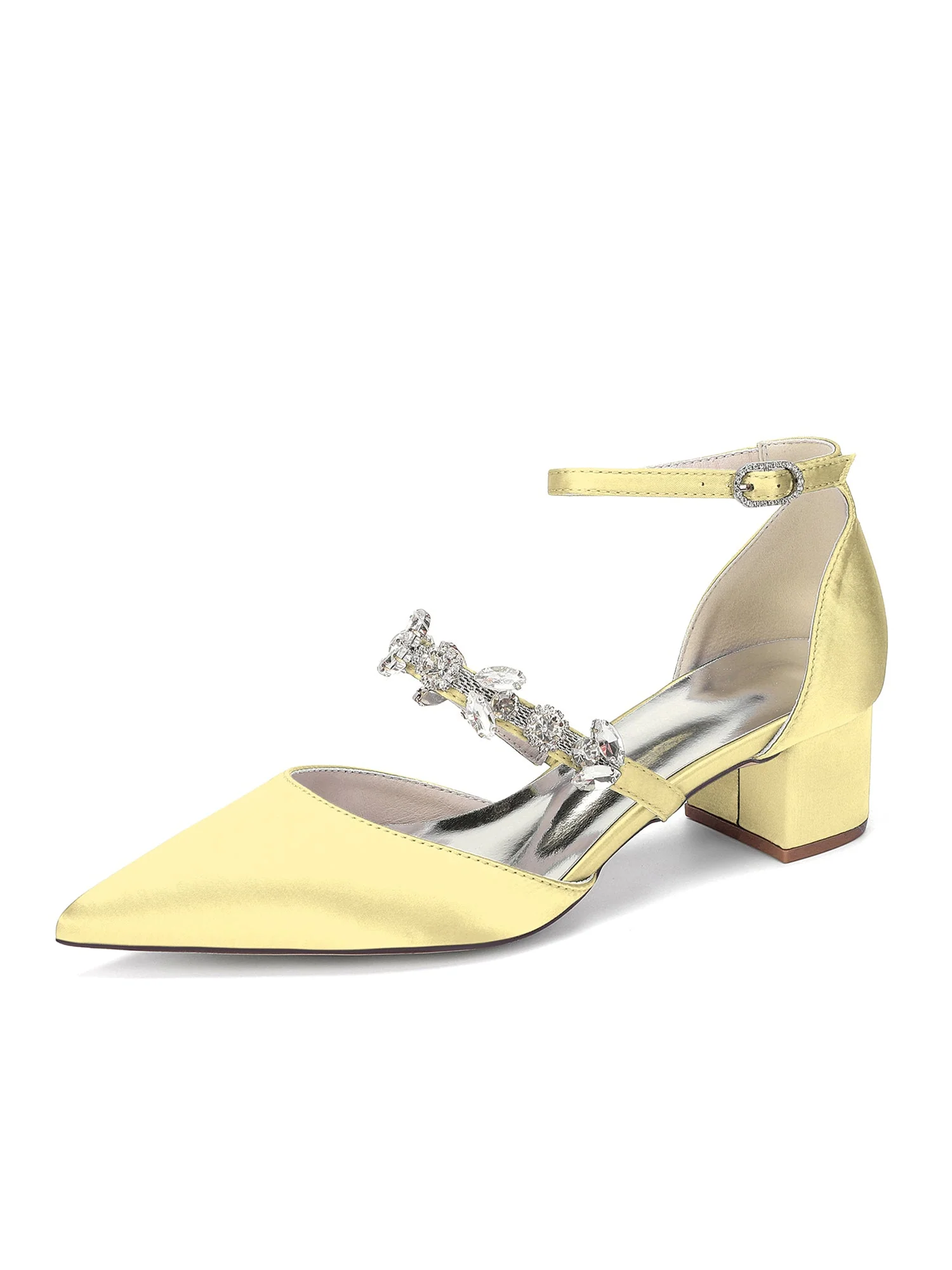 Satin Pumps mit Blockabsatz und Kristallriemen - Image 4