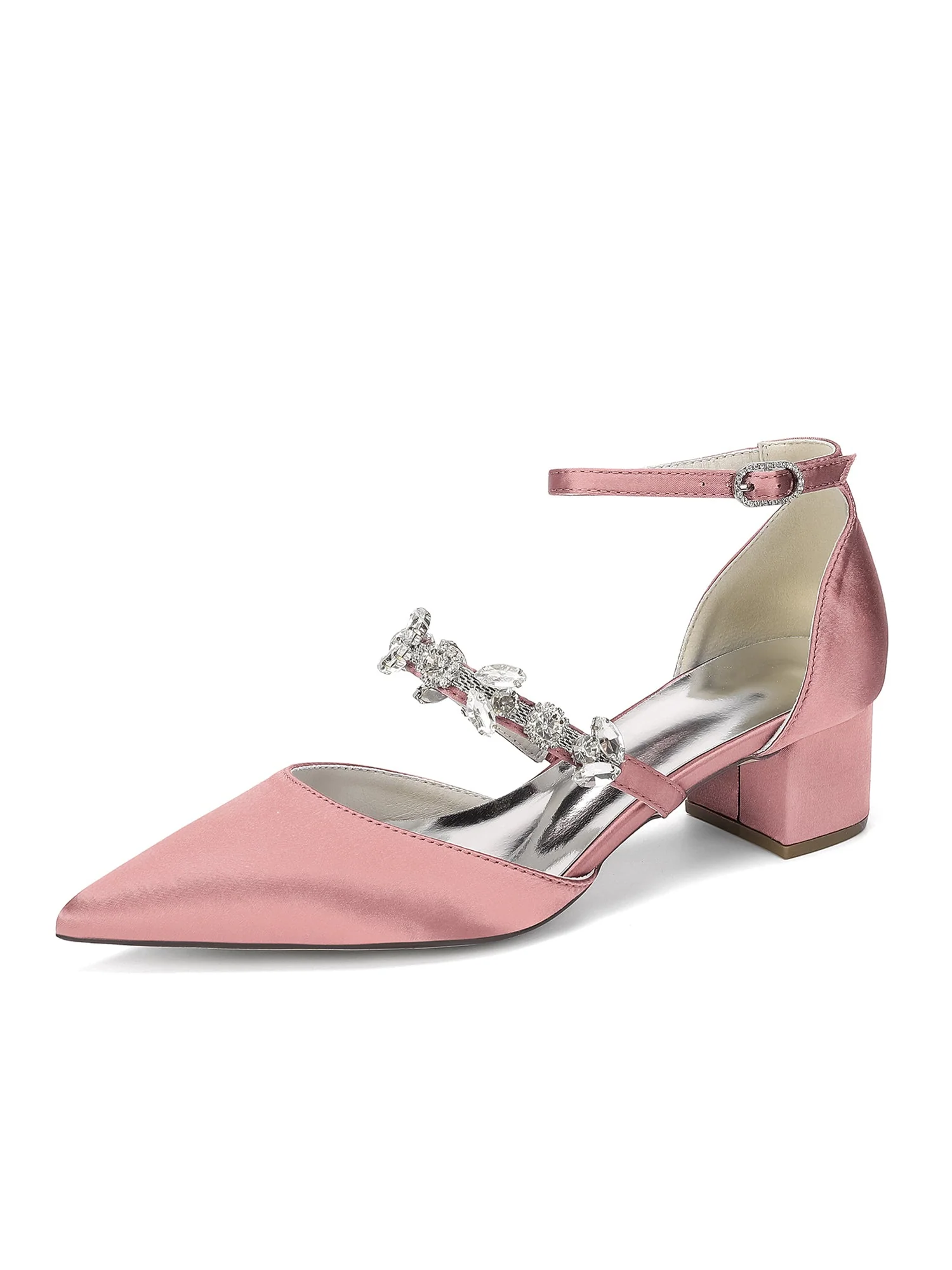 Satin Pumps mit Blockabsatz und Kristallriemen - Image 6