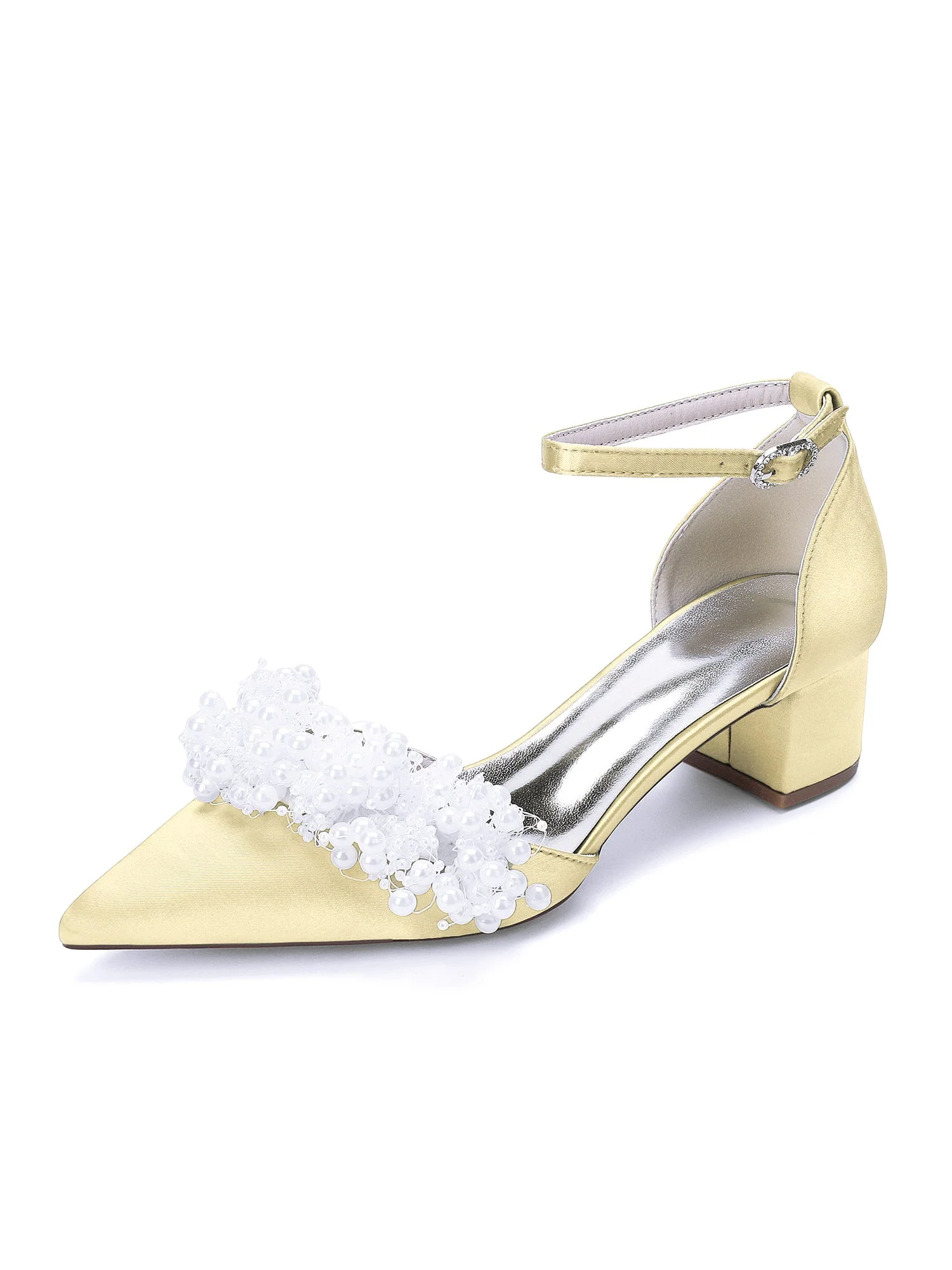 Satin Pumps mit Blockabsatz und Perlenriemen - Image 4