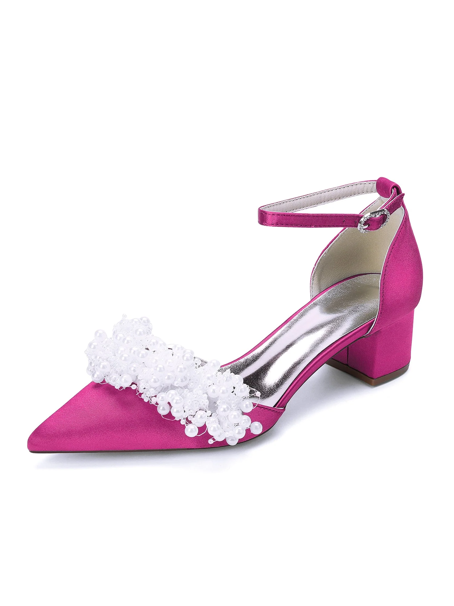 Satin Pumps mit Blockabsatz und Perlenriemen - Image 7