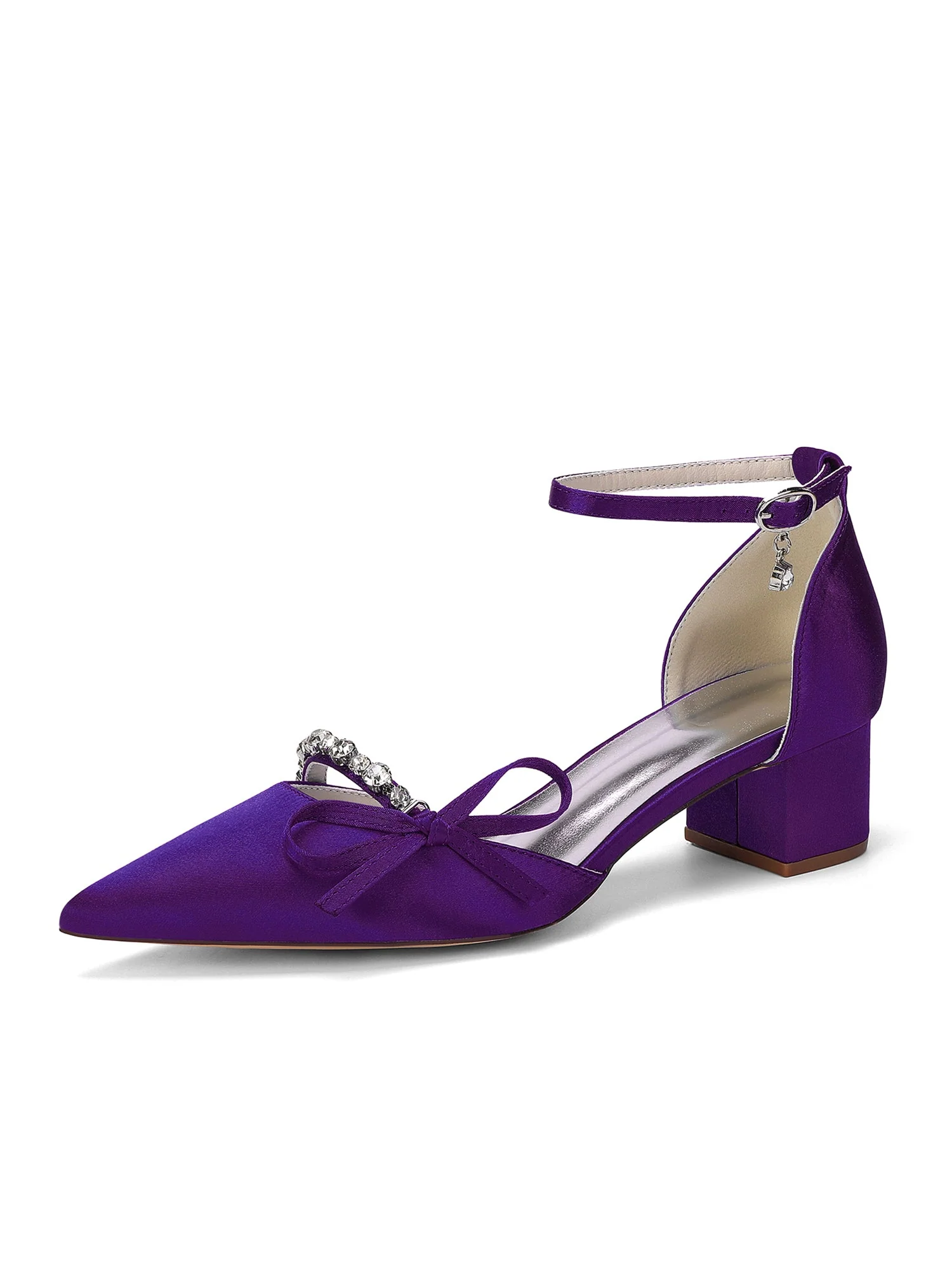 Satin Schuhe mit Blockabsatz, Schleife und Strass - Image 8