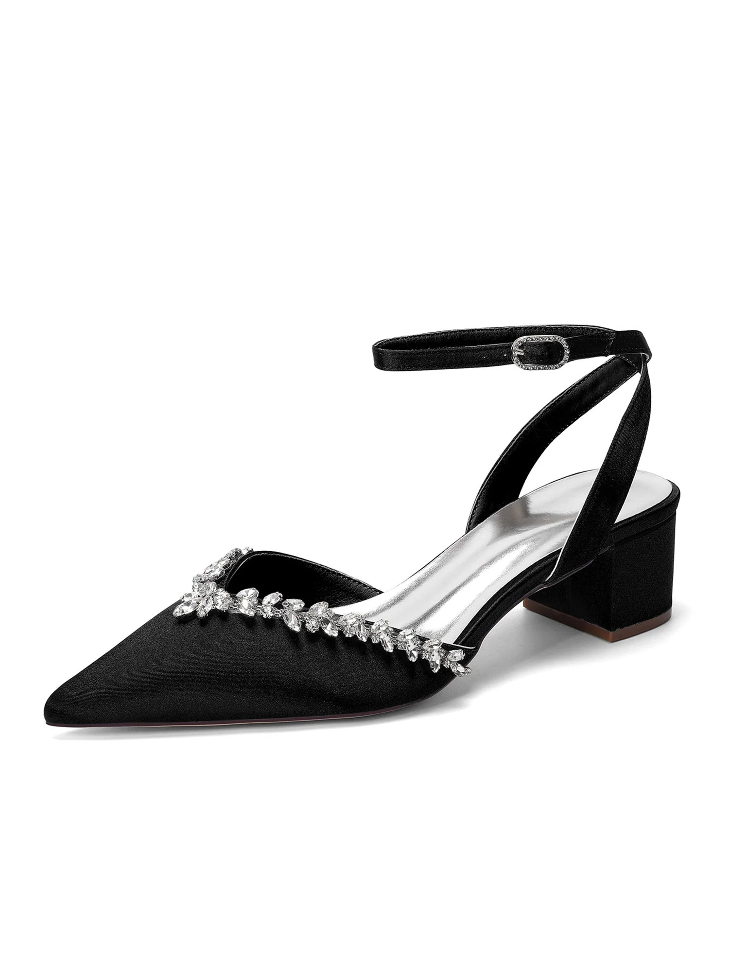 Satin Pumps mit Strasskante und Blockabsatz