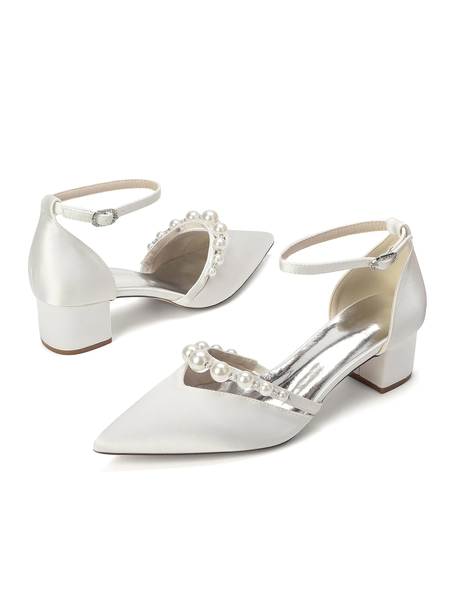 Satin Pumps mit gebogenem Perlenriemen - Image 12
