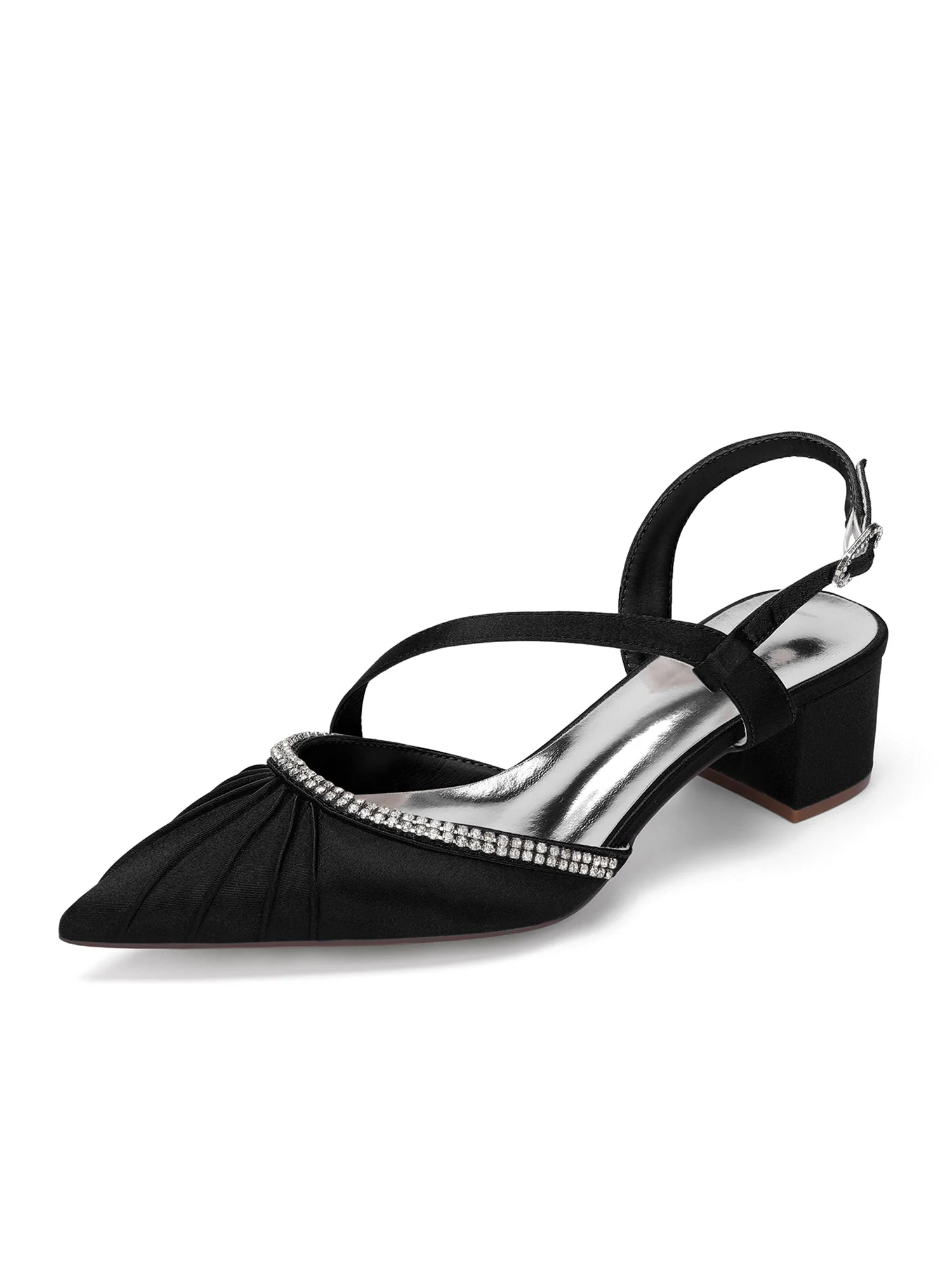 Slingback Pumps mit Strass und Blockabsatz