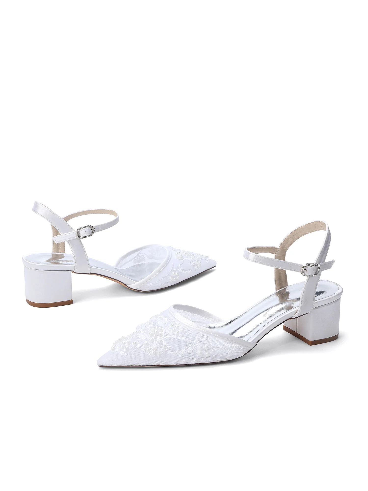 Sandaletten mit Blockabsatz aus Spitzen-Mesh und Satin - Image 10