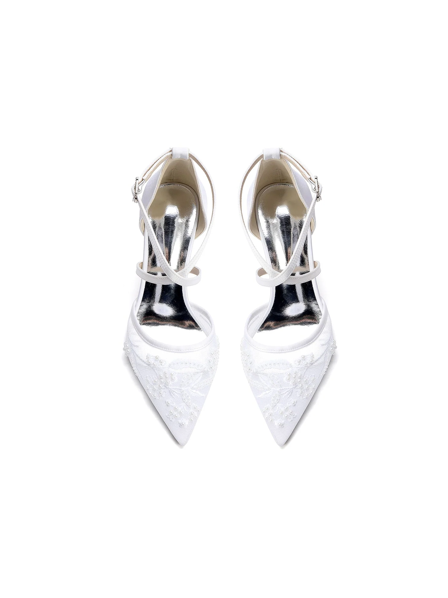 Pumps mit Blockabsatz und Kreuzriemen aus Spitzen-Mesh - Image 9