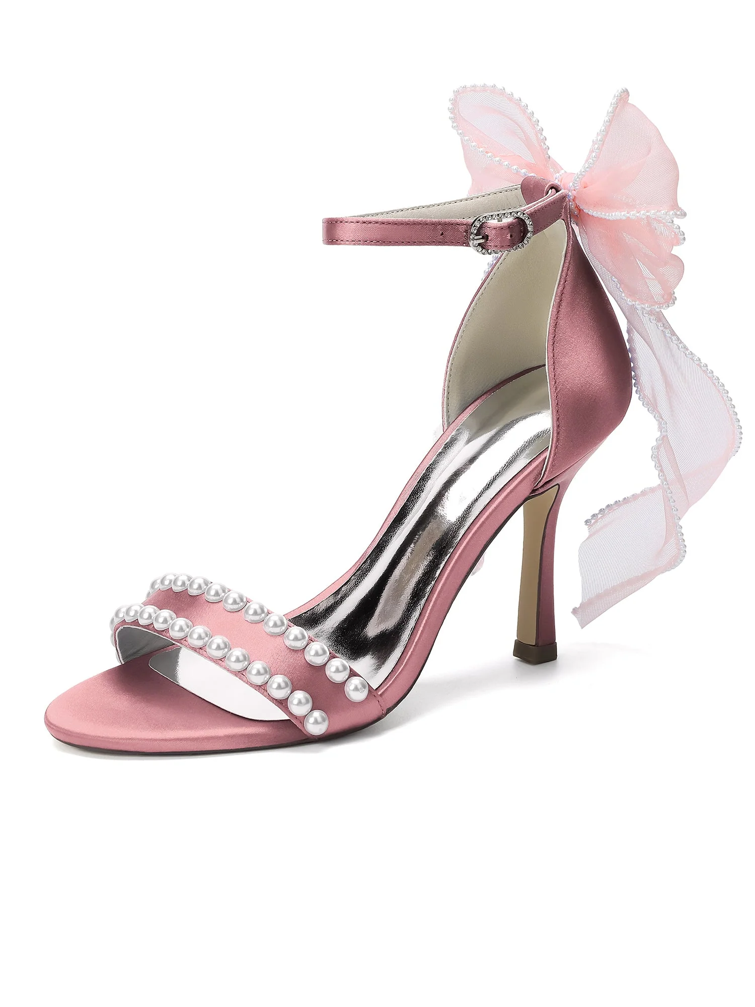Stiletto-Sandalen mit Perlenriemen und Tüllschleife - Image 4