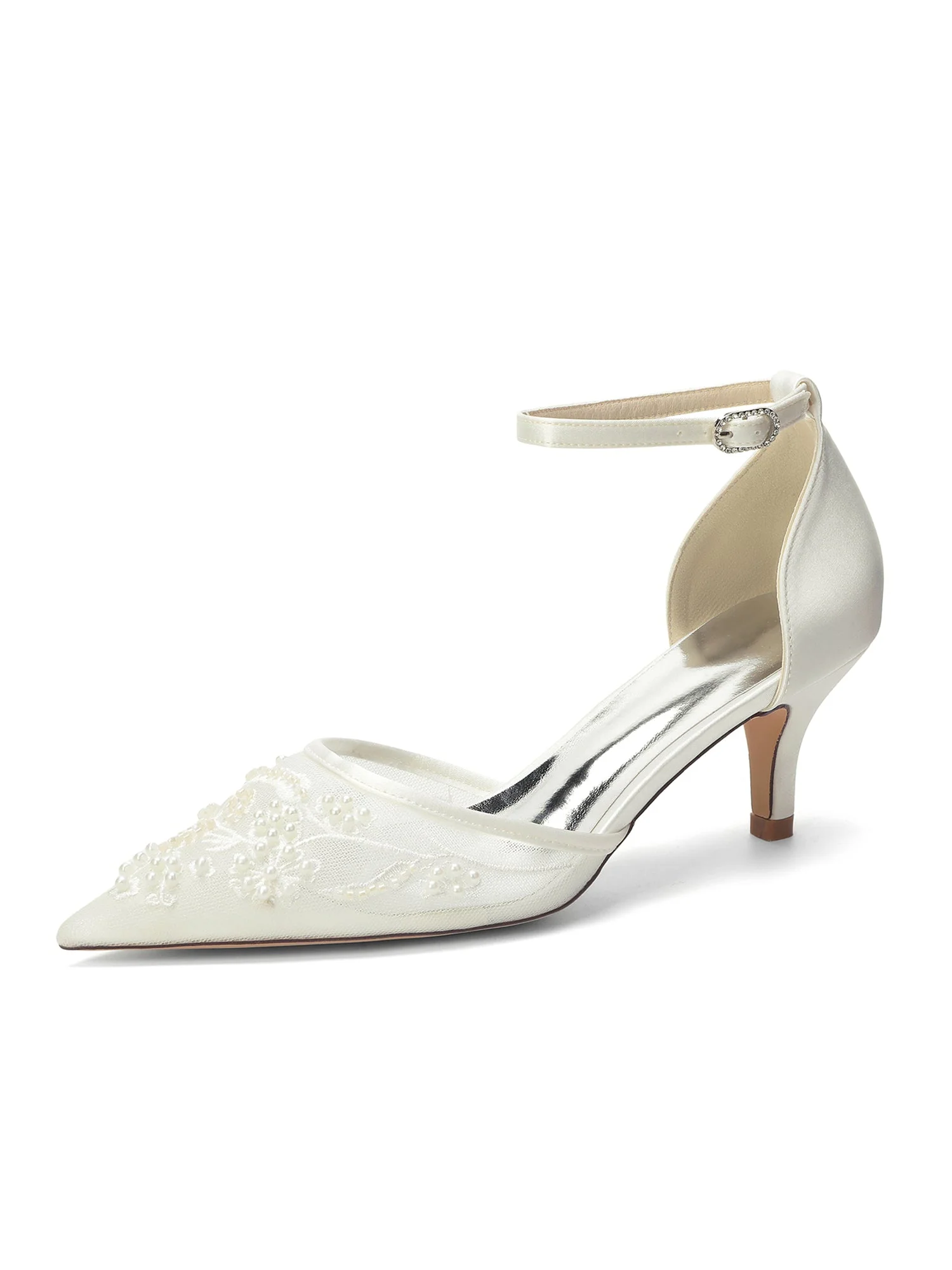 D'Orsay-Pumps mit Kitten Heel aus Spitzen-Mesh und Satin - Image 4