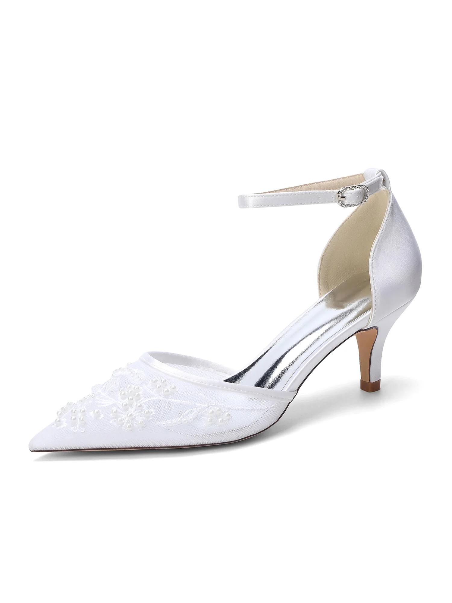 D'Orsay-Pumps mit Kitten Heel aus Spitzen-Mesh und Satin - Image 7