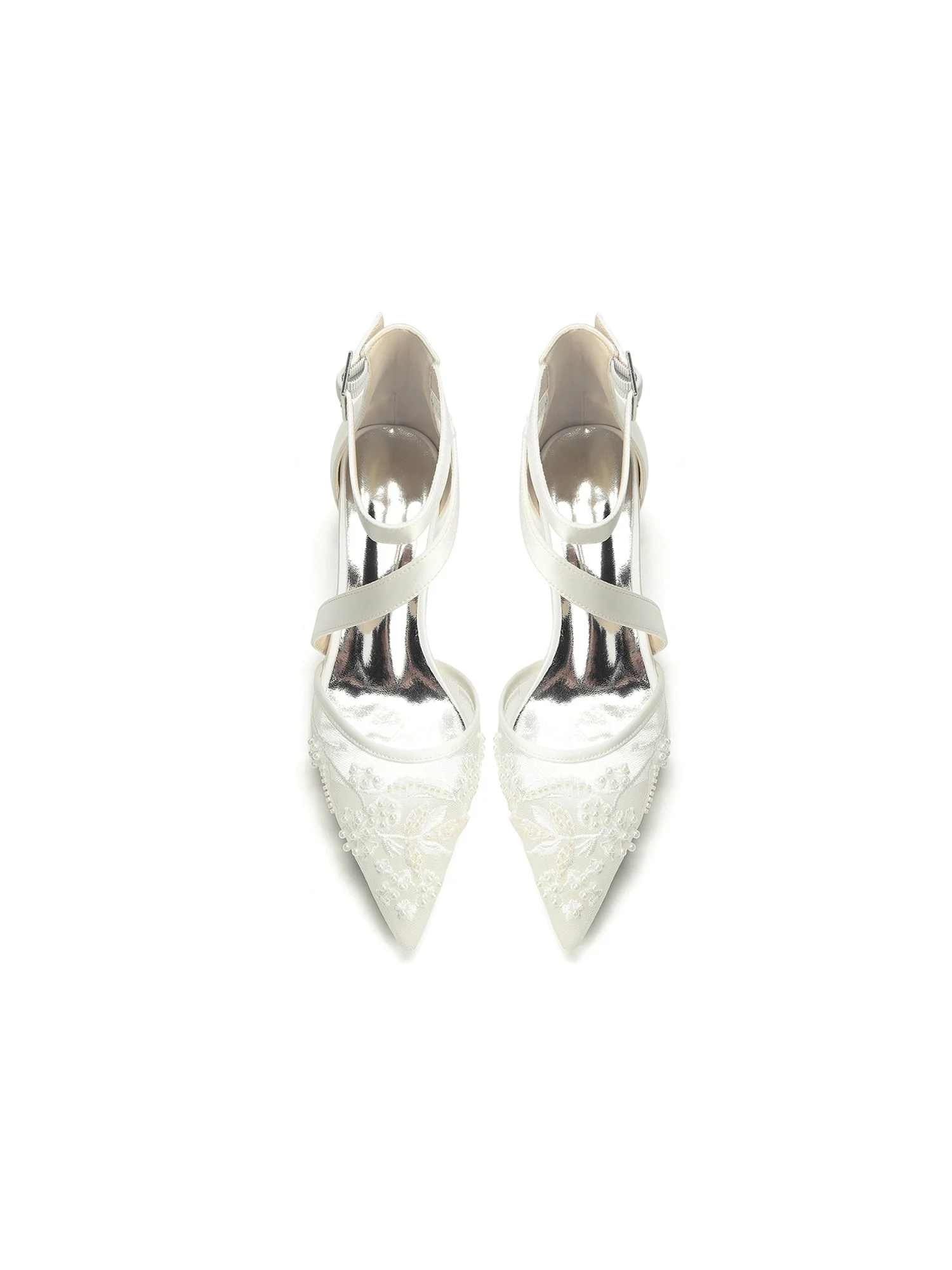 Pumps mit Blockabsatz und Diagonalriemen aus Spitzen-Mesh - Image 7