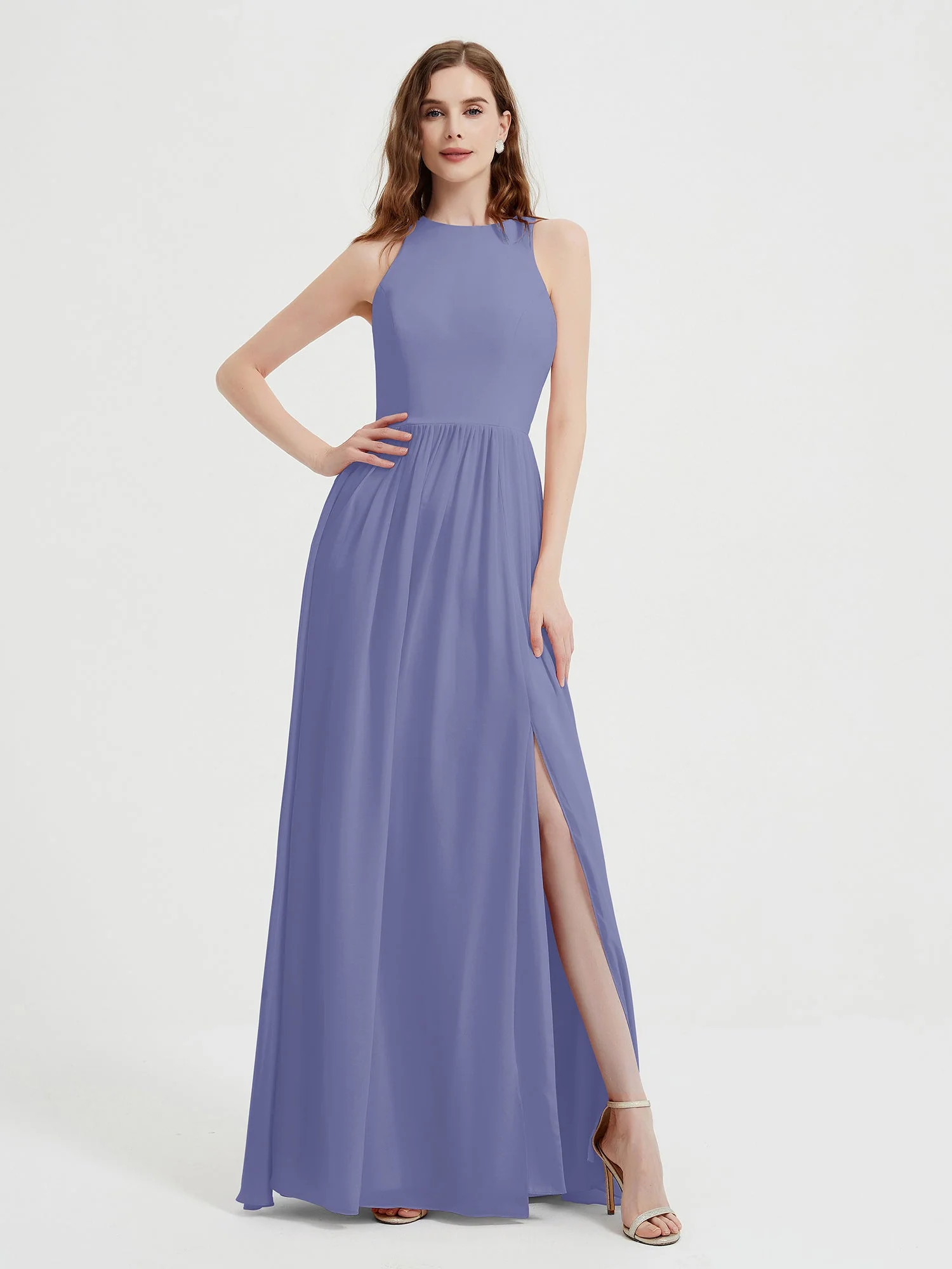 Neckholder Chiffon einfaches Kleid mit Schlitz Periwinkleblau