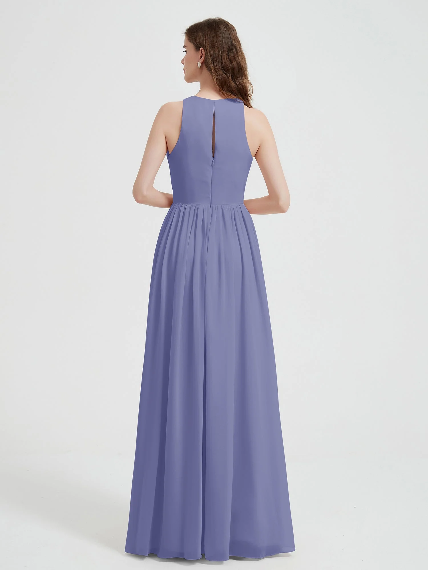 Neckholder Chiffon einfaches Kleid mit Schlitz Periwinkleblau - Image 2
