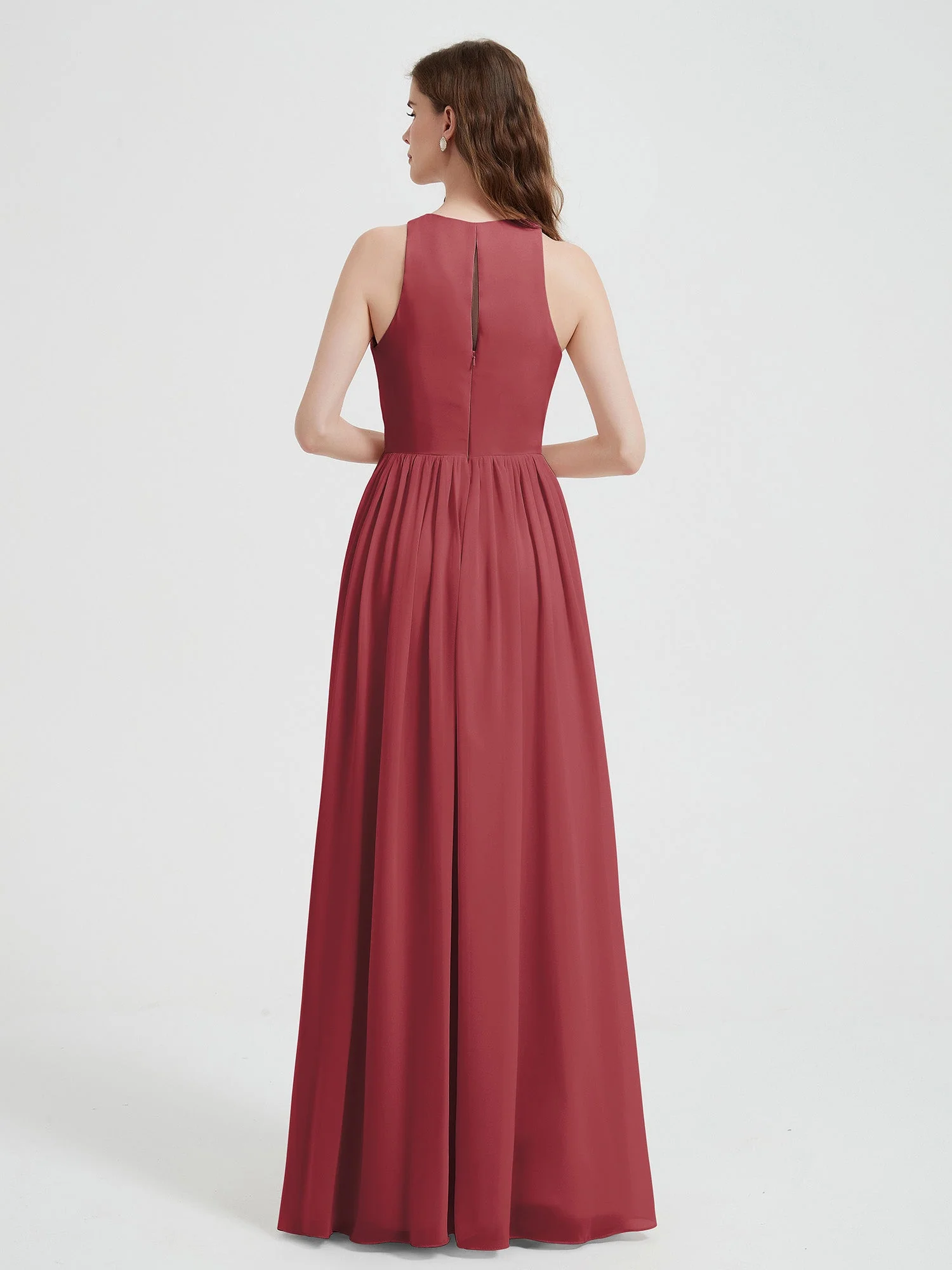 Neckholder Chiffon einfaches Kleid mit Schlitz Zimtrose - Image 2