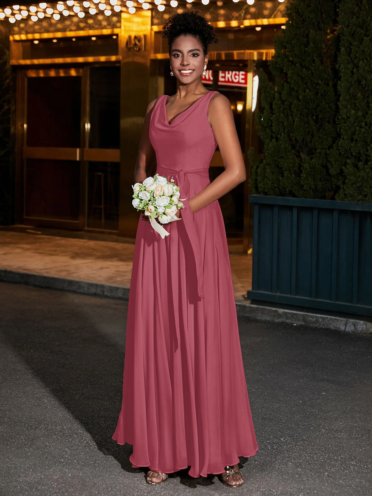 Einfache Chiffon-Kleider mit V-Ausschnitt Zimtrose - Image 3
