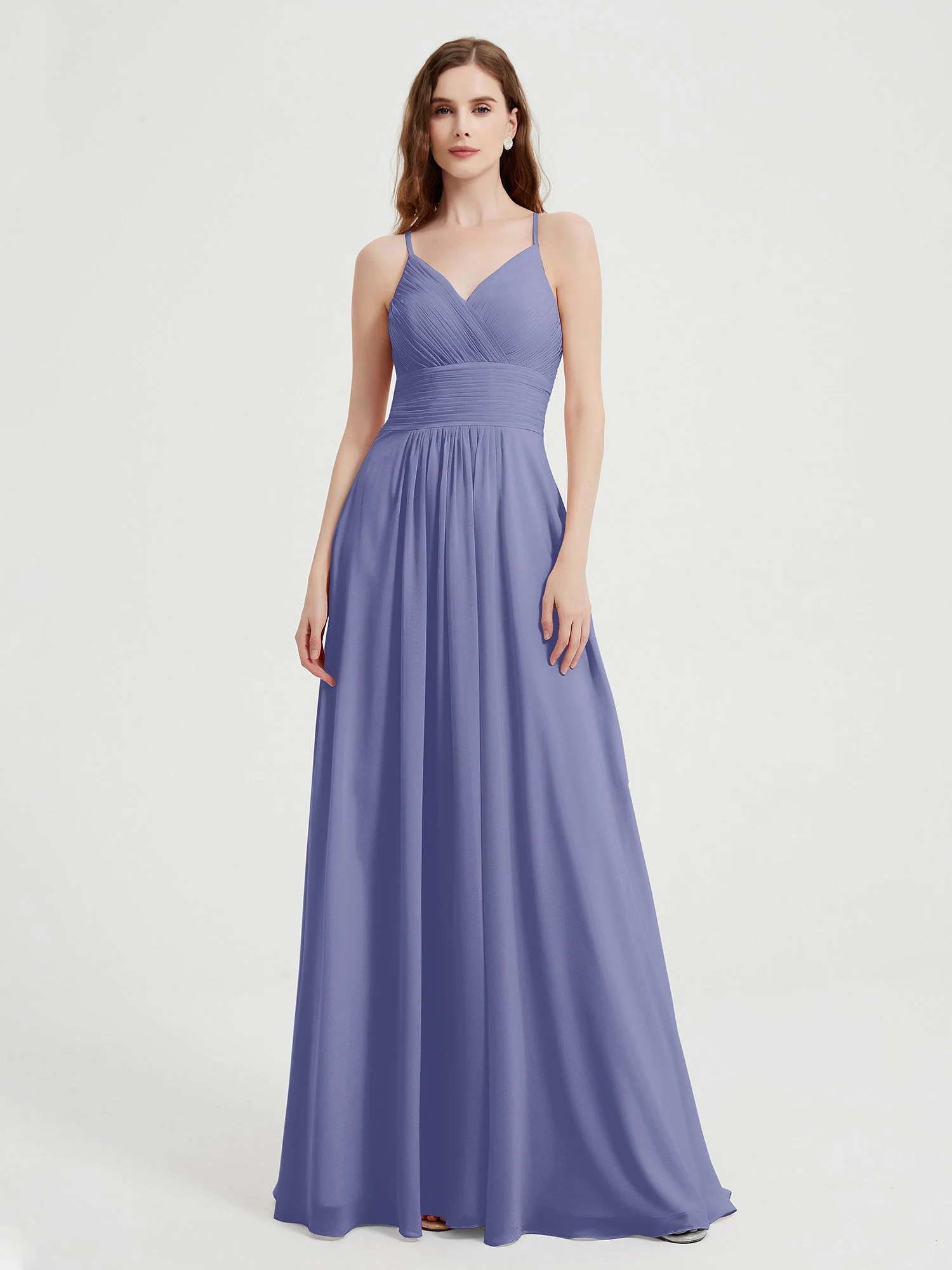 Spaghetti Träger Chiffon Kleid mit V-Ausschnitt und Taschen Periwinkleblau