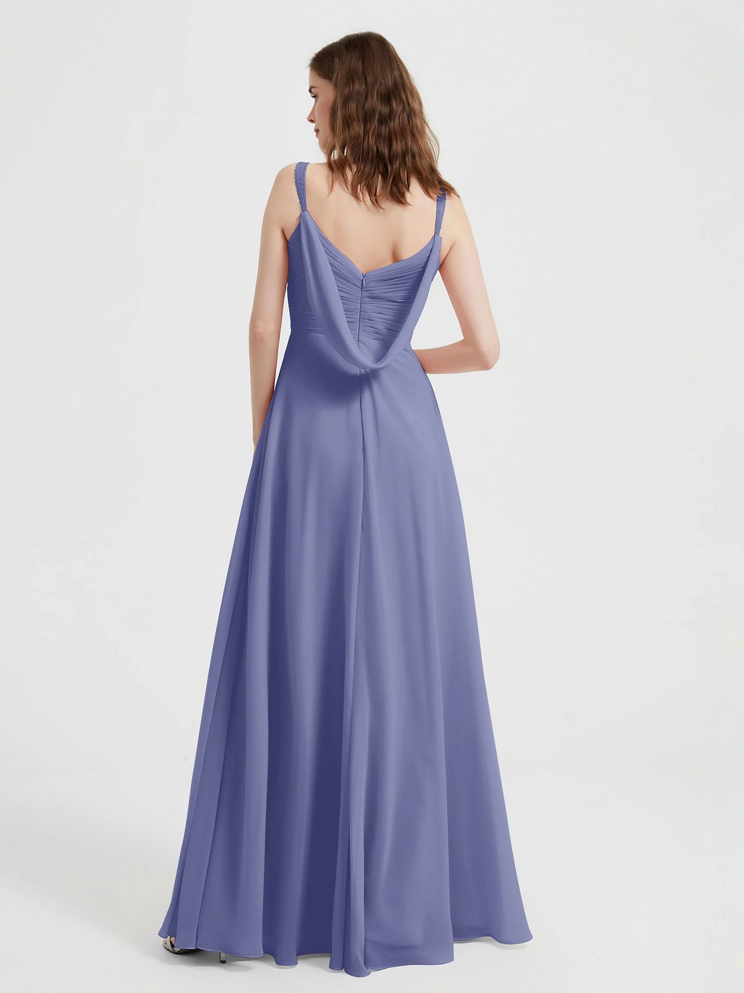 V-Ausschnitt Chiffon Kleider mit Perlen-Träger Periwinkleblau - Image 2