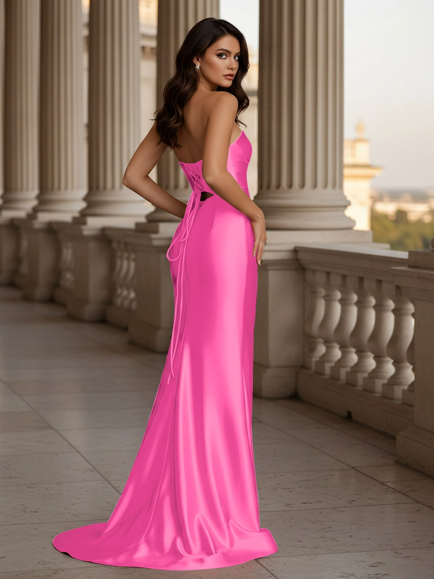 Plissee Herzform Ausschnitt Bodycon Kleid mit Schlitz Azalee - Image 2
