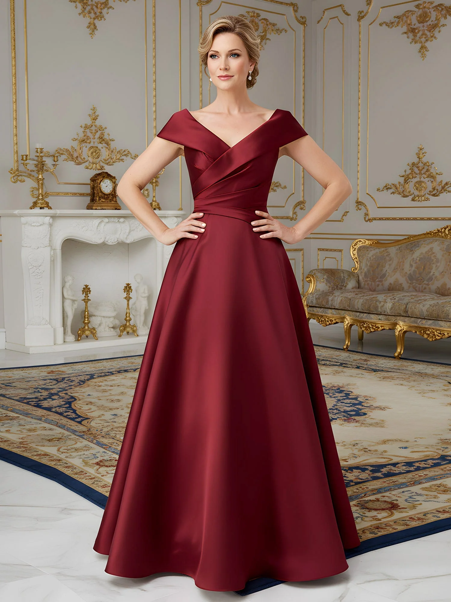 Elegant Plissee V-Ausschnitt A-Linie Schleppe Kleid Dunkelgrün