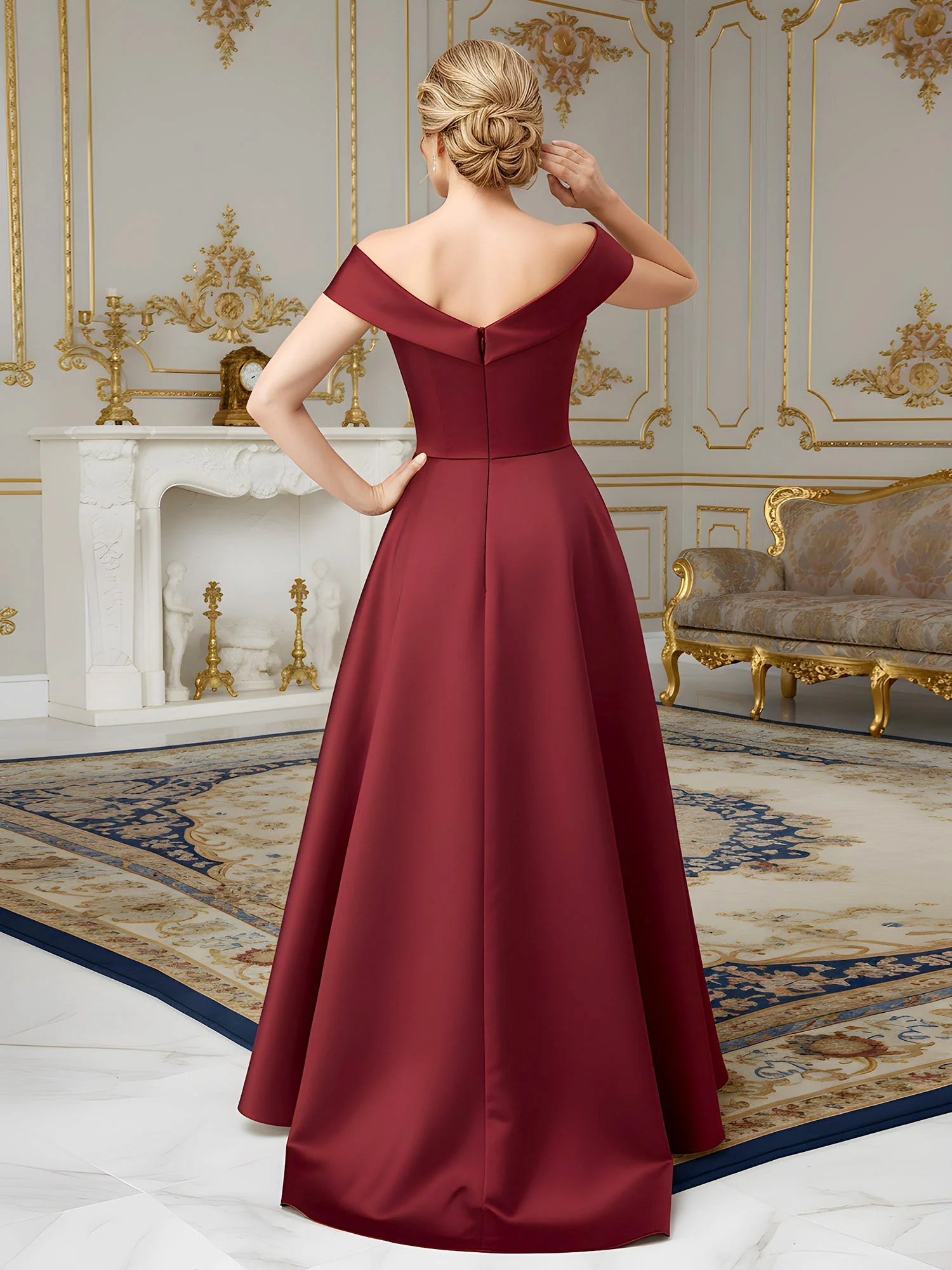 Elegant Plissee V-Ausschnitt A-Linie Schleppe Kleid Flamingo - Image 2