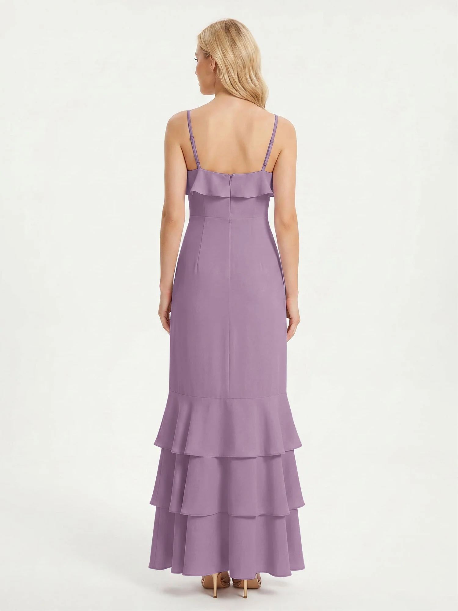 Maxikleid mit Spaghettiträgern und Gestuftem Rüschensaum Blauregen - Image 2