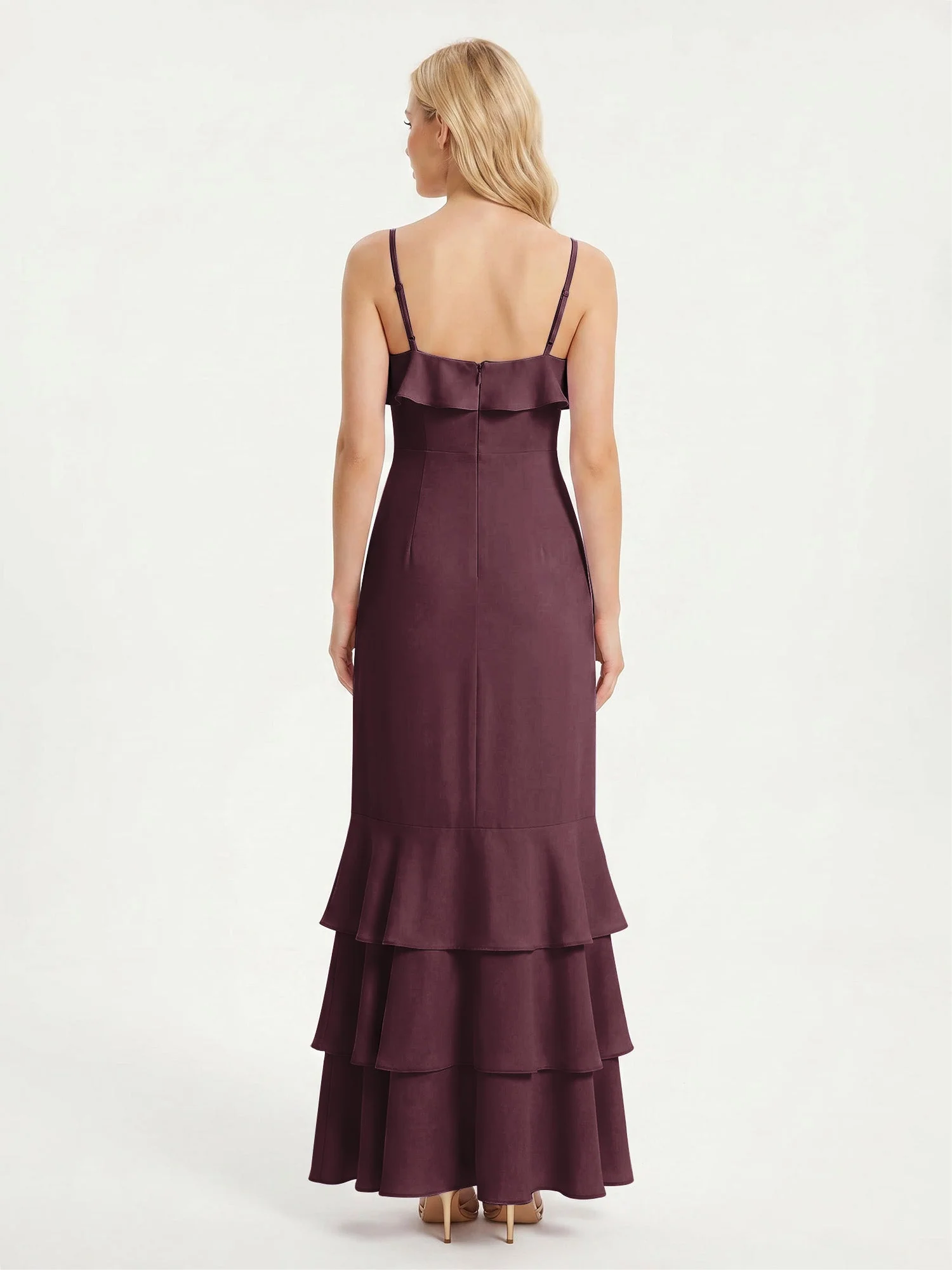 Maxikleid mit Spaghettiträgern und Gestuftem Rüschensaum Cabernet - Image 2