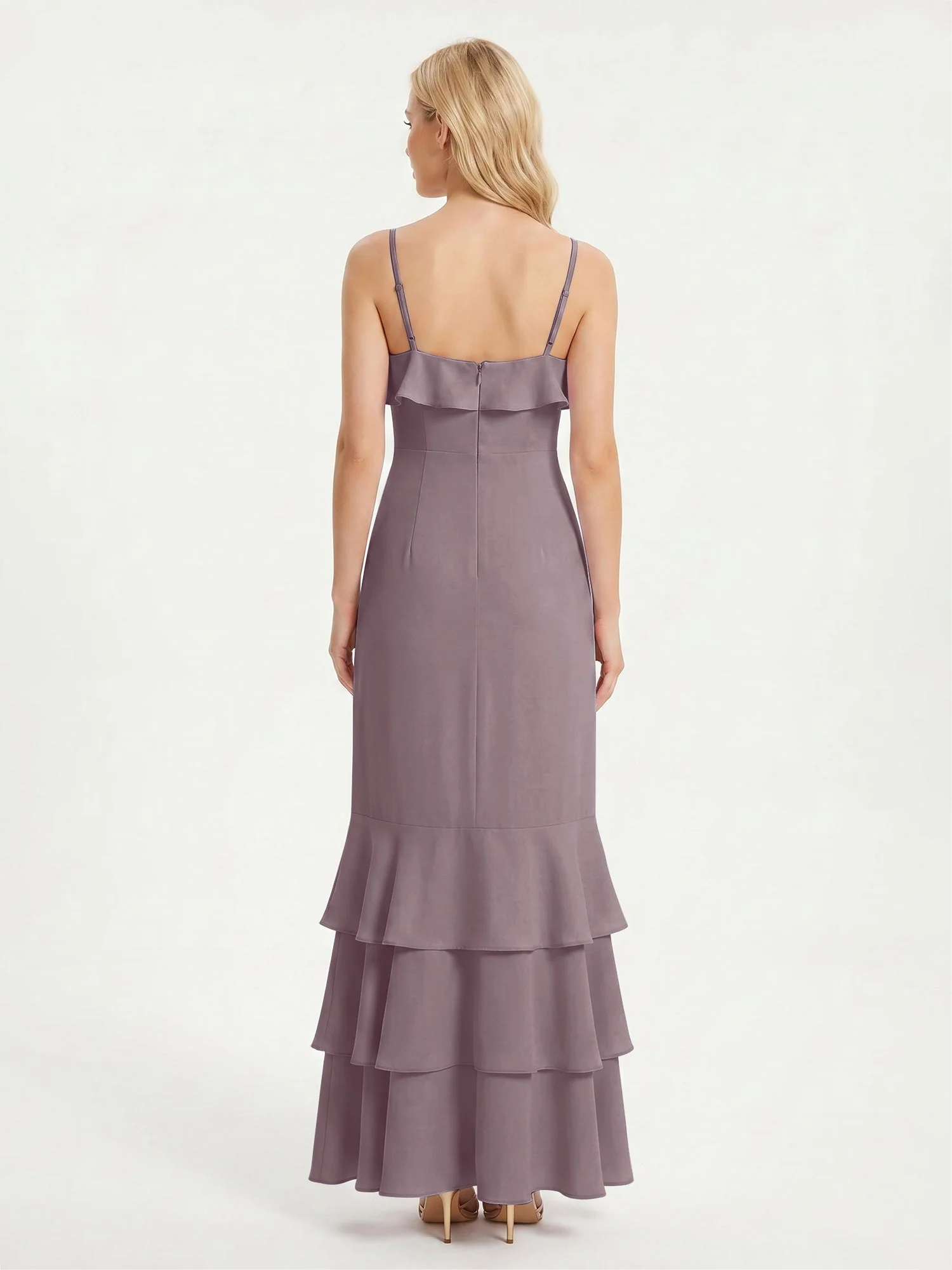 Maxikleid mit Spaghettiträgern und Gestuftem Rüschensaum Dämmerung - Image 2