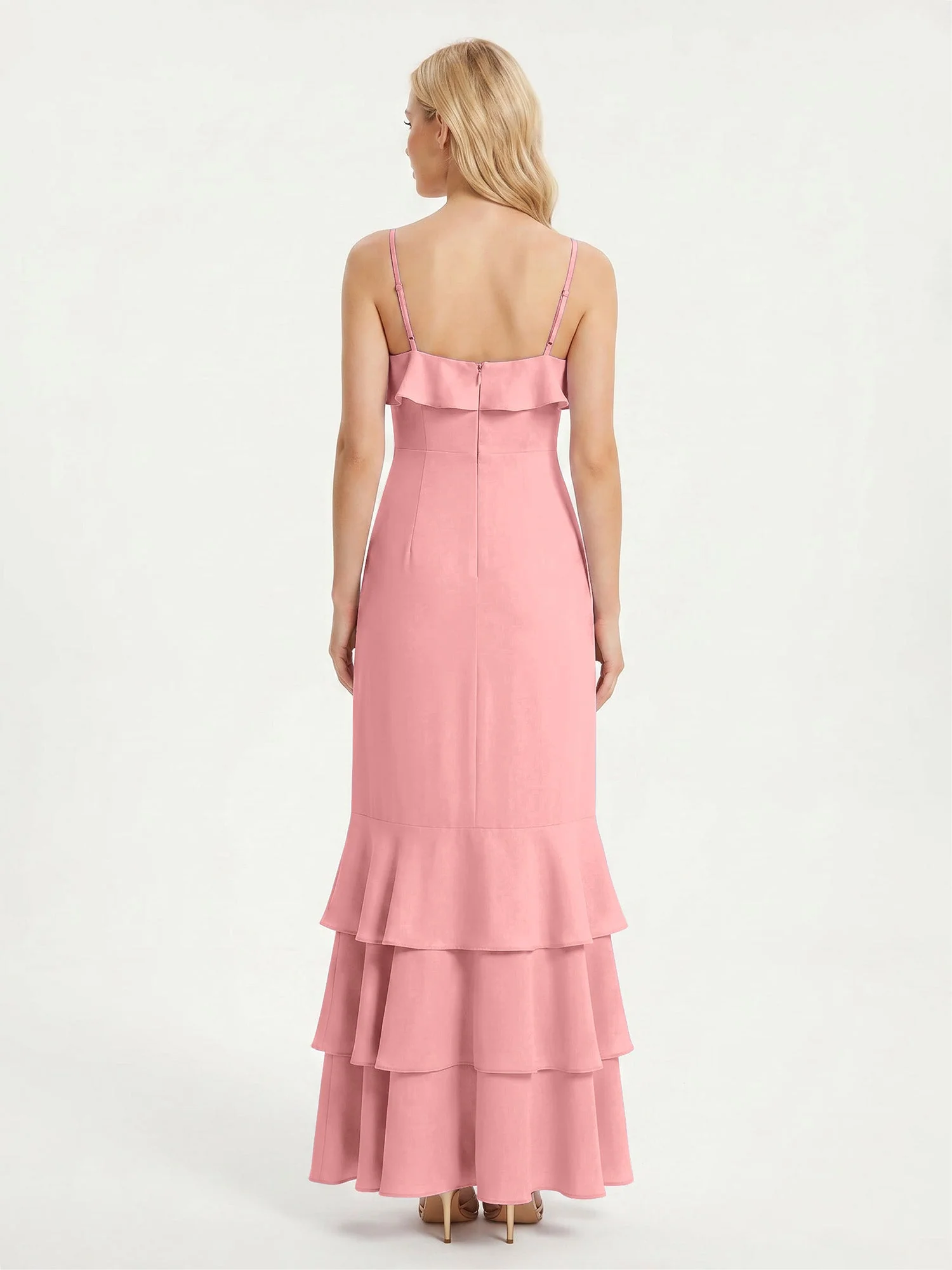 Maxikleid mit Spaghettiträgern und Gestuftem Rüschensaum Flamingo - Image 2