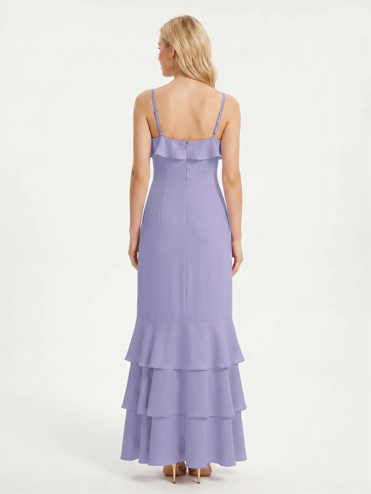 Maxikleid mit Spaghettiträgern und Gestuftem Rüschensaum Lavendel - Image 2