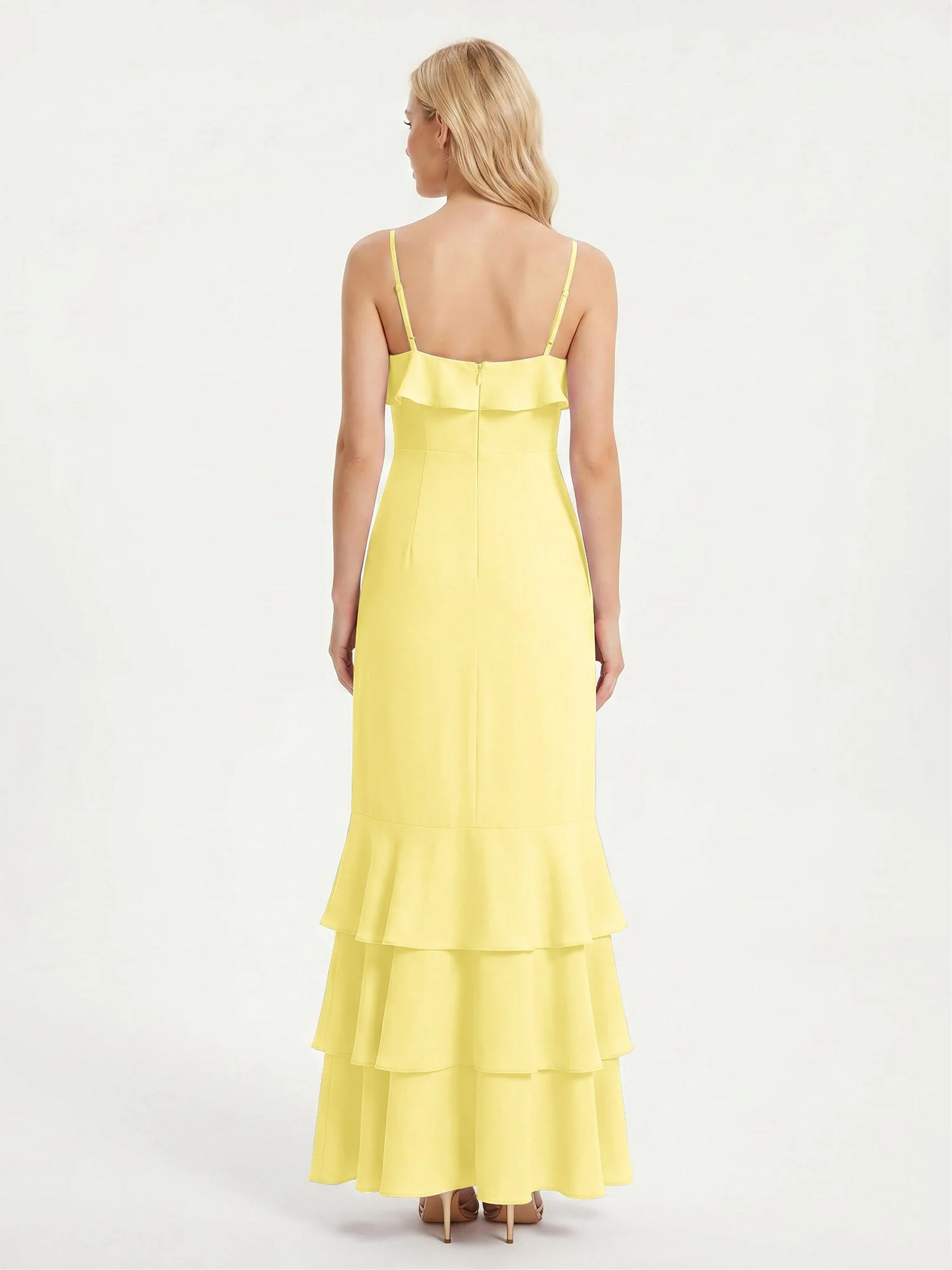 Maxikleid mit Spaghettiträgern und Gestuftem Rüschensaum Narzisse - Image 2
