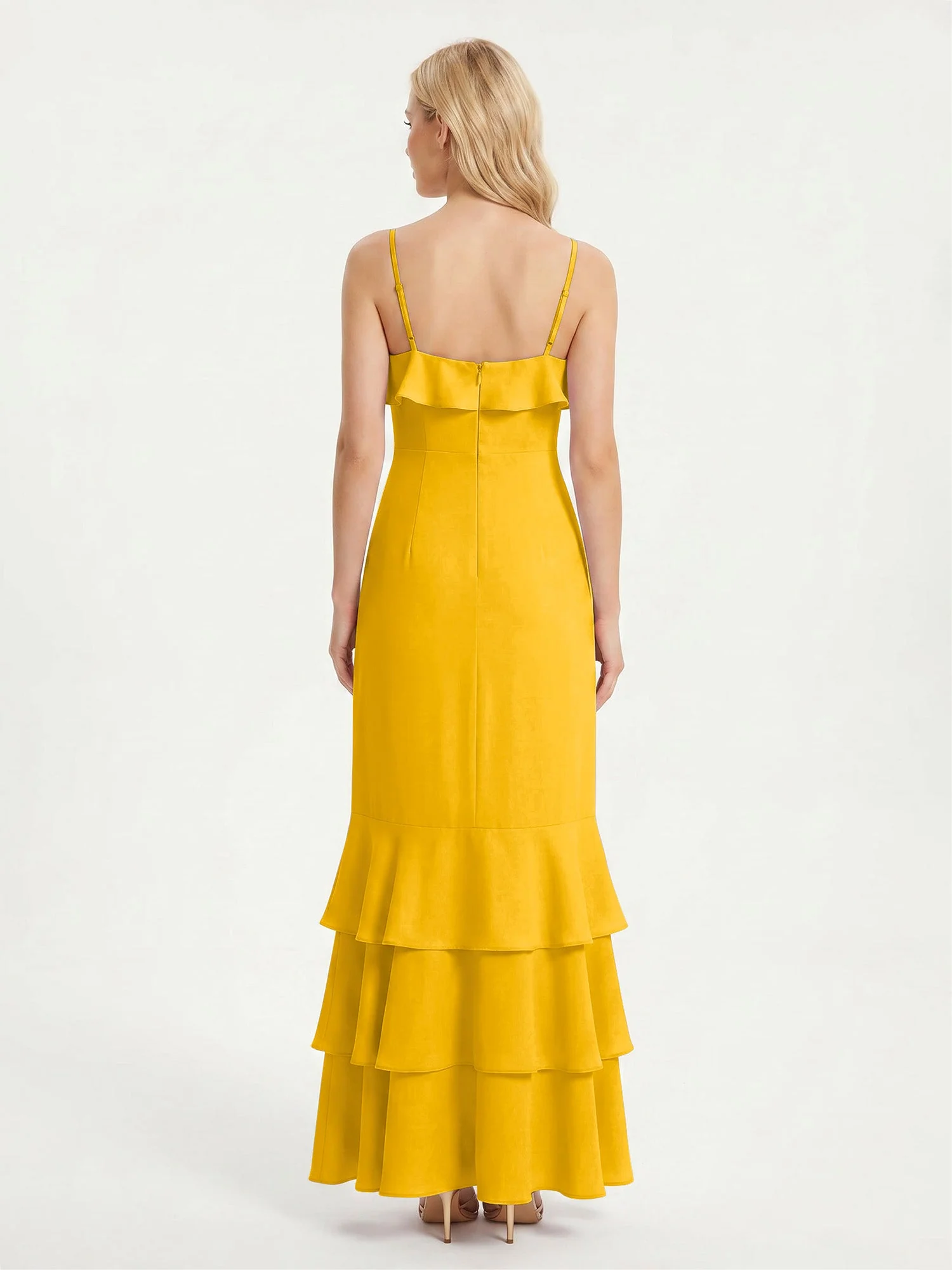 Maxikleid mit Spaghettiträgern und Gestuftem Rüschensaum Ringelblume - Image 2