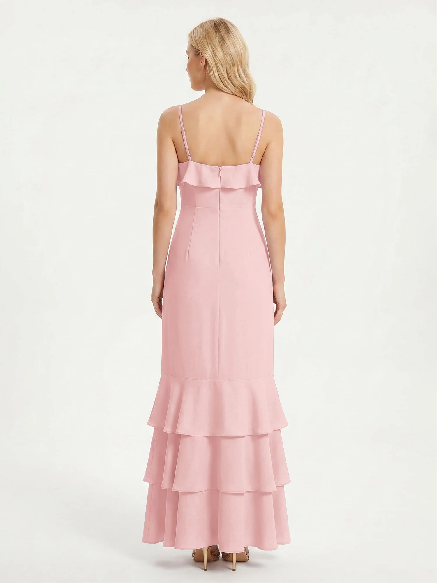 Maxikleid mit Spaghettiträgern und Gestuftem Rüschensaum Staubige Rosa - Image 2