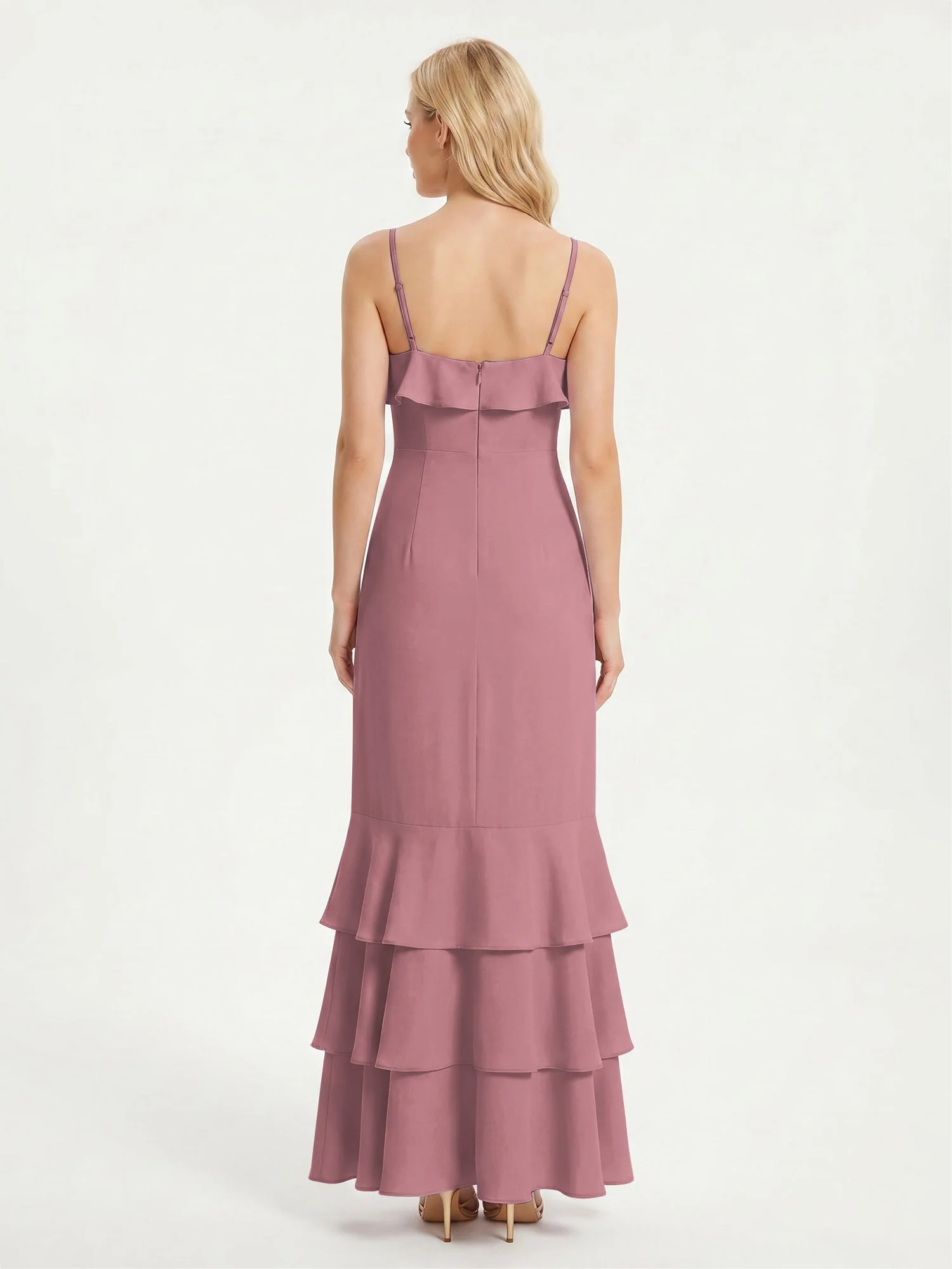 Maxikleid mit Spaghettiträgern und Gestuftem Rüschensaum Vintage Mauve - Image 2