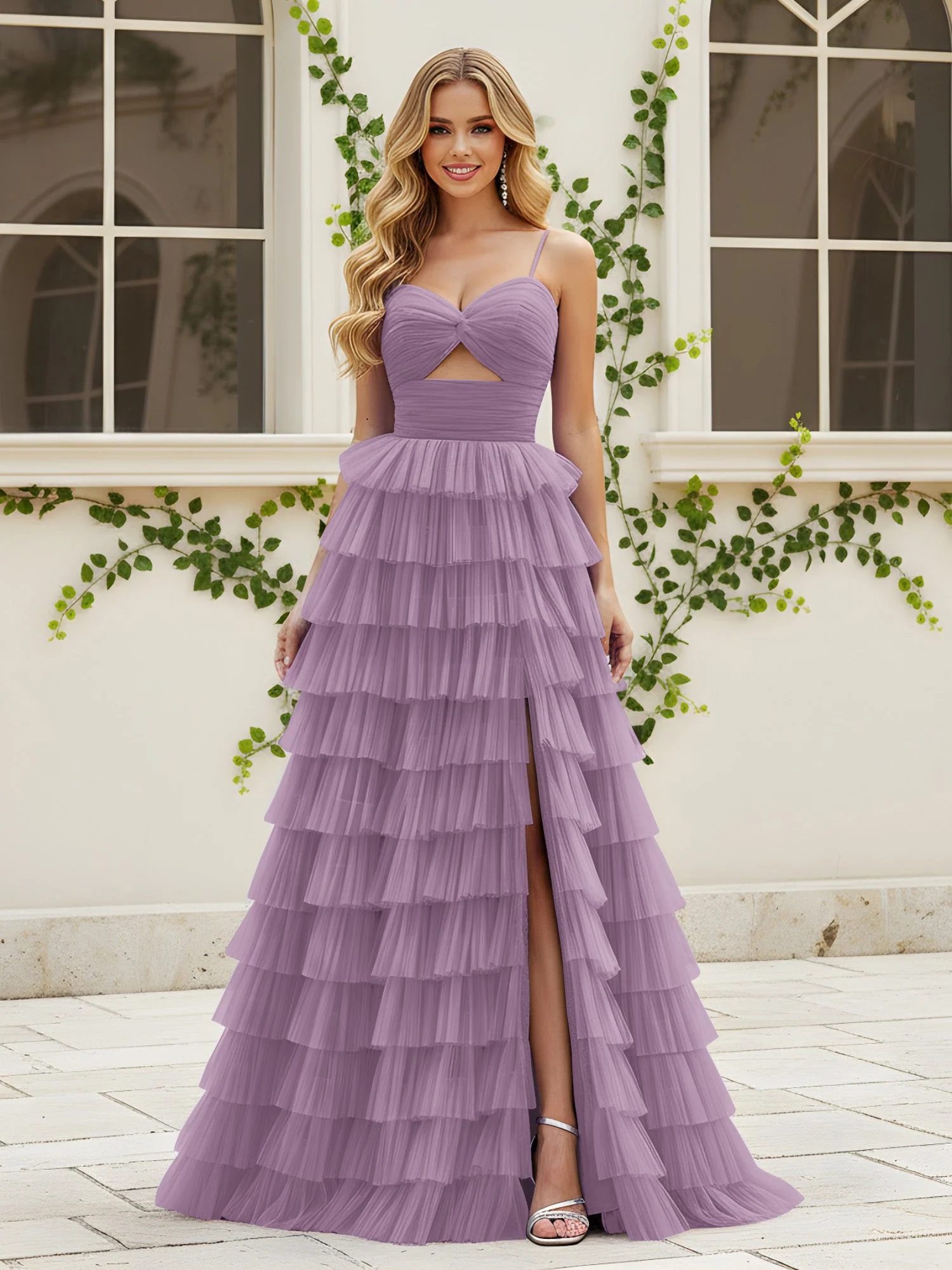 Herzform Ausschnitt Stufen Schleppe Kleid mit Schlitz Blauregen