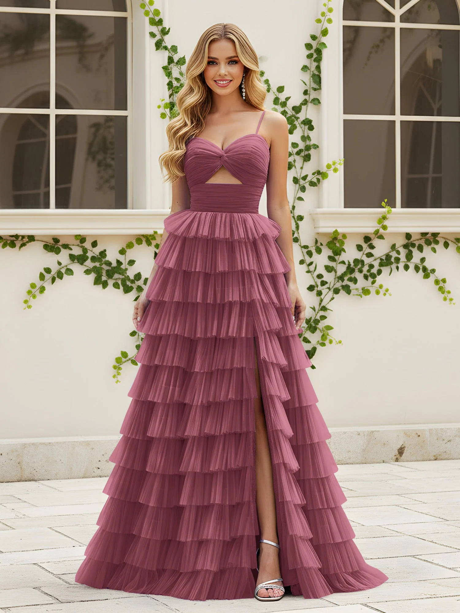 Herzform Ausschnitt Stufen Schleppe Kleid mit Schlitz Maulbeere