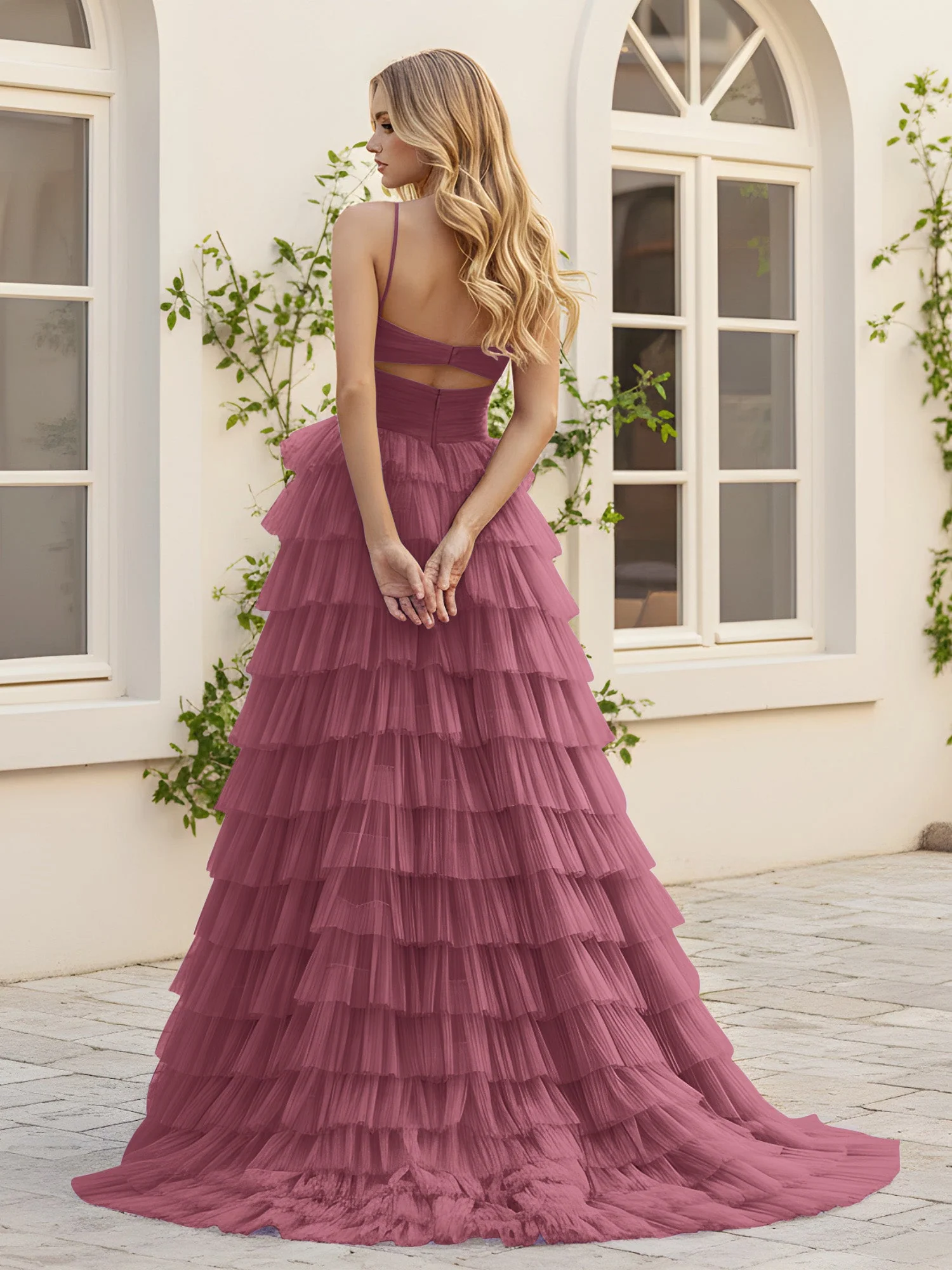 Herzform Ausschnitt Stufen Schleppe Kleid mit Schlitz Maulbeere - Image 2