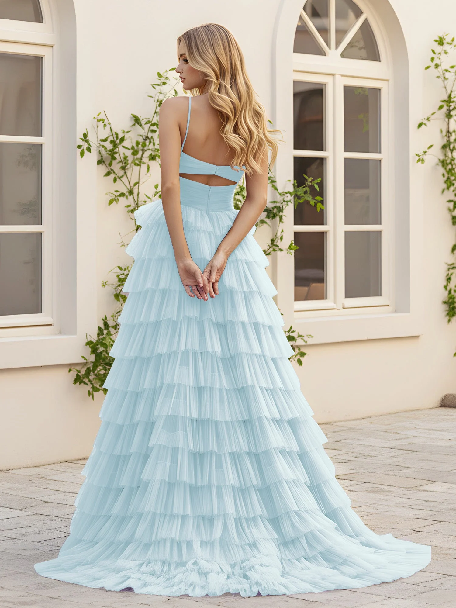 Herzform Ausschnitt Stufen Schleppe Kleid mit Schlitz Nebel - Image 2