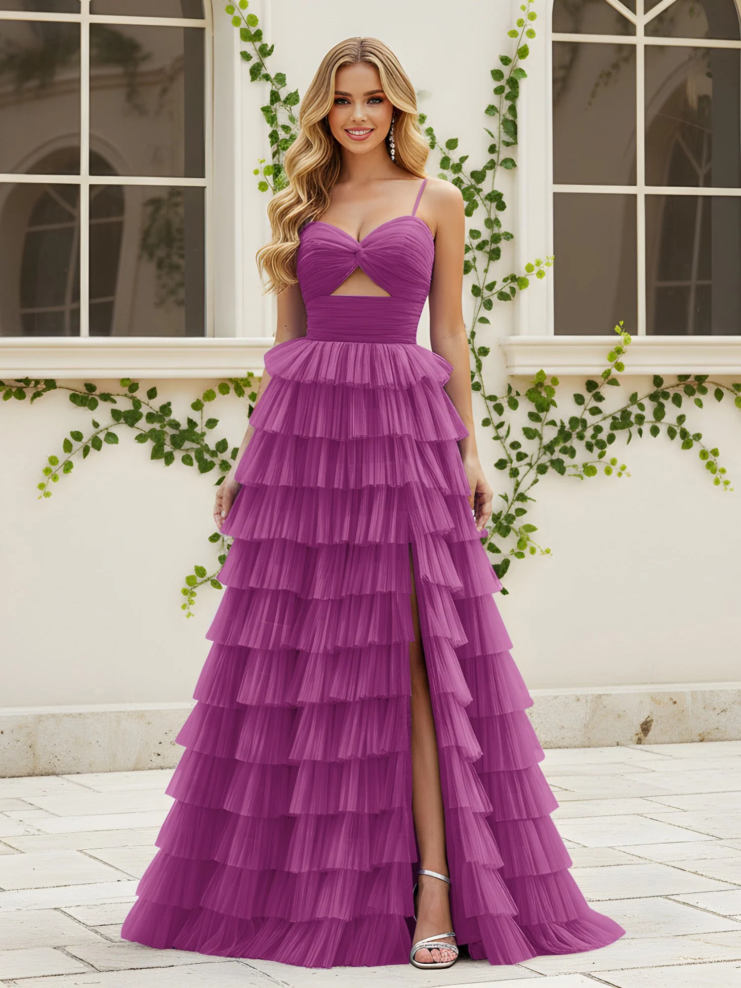 Herzform Ausschnitt Stufen Schleppe Kleid mit Schlitz Orchidee