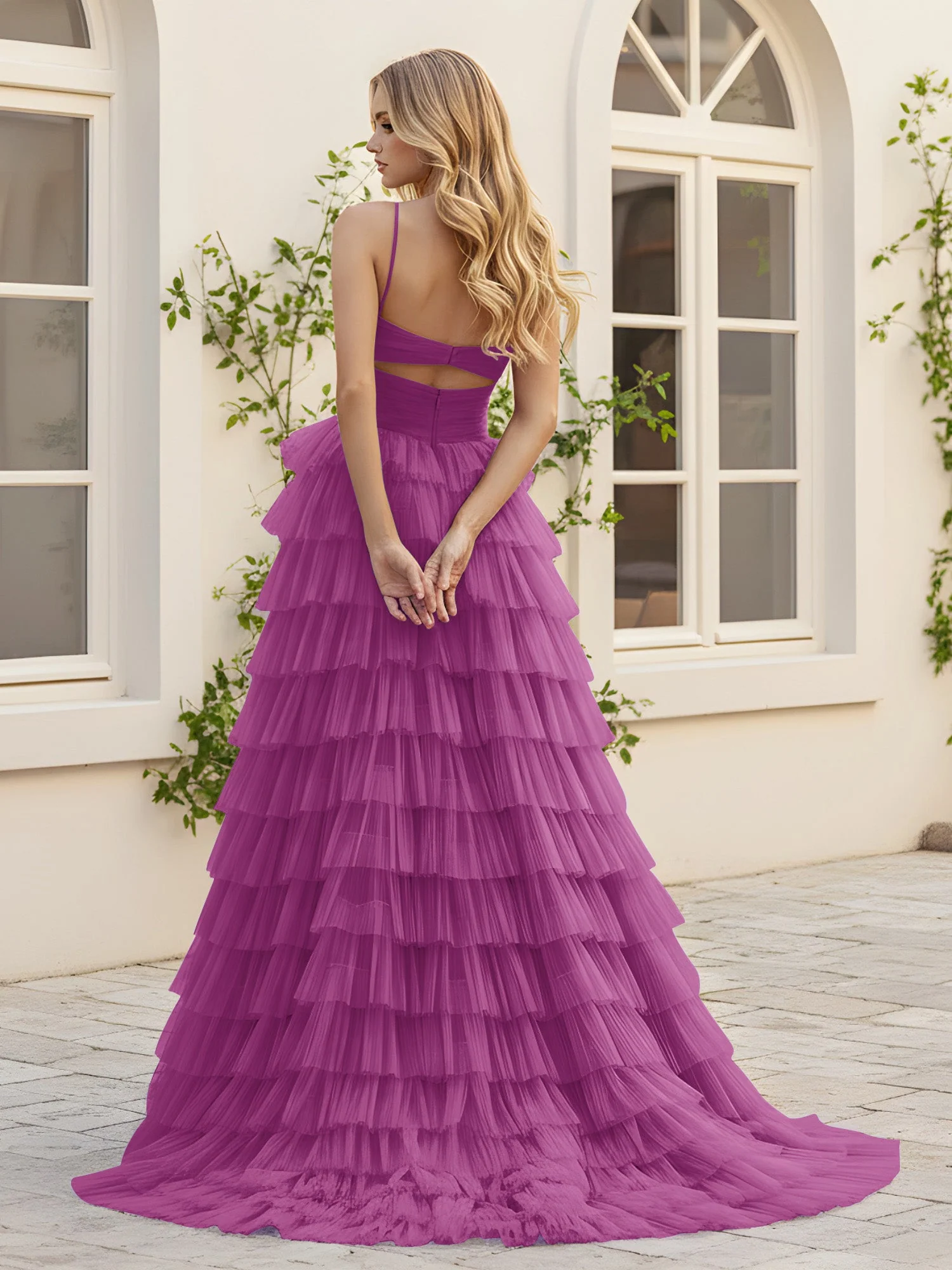 Herzform Ausschnitt Stufen Schleppe Kleid mit Schlitz Orchidee - Image 2