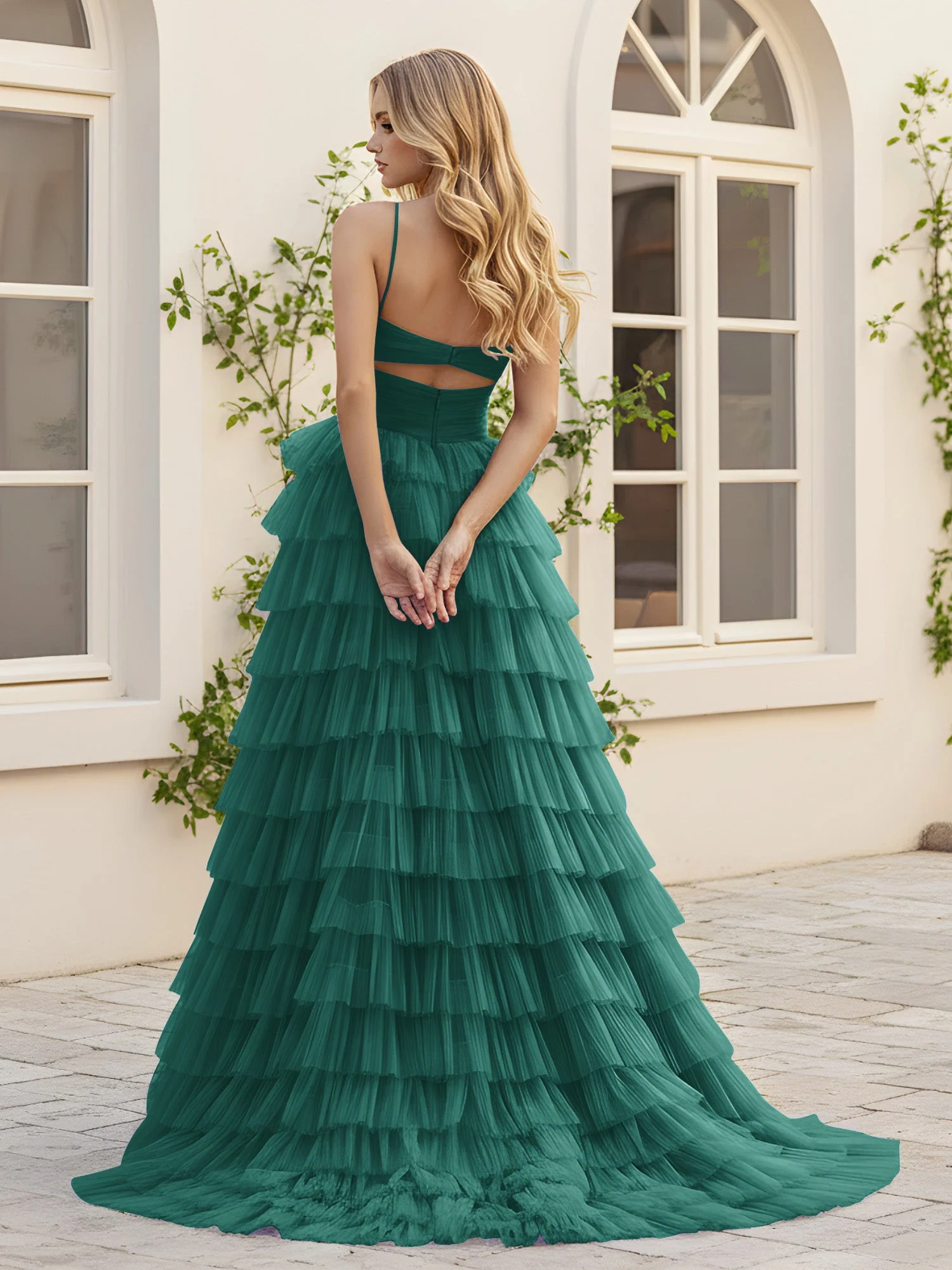 Herzform Ausschnitt Stufen Schleppe Kleid mit Schlitz Pfau - Image 2