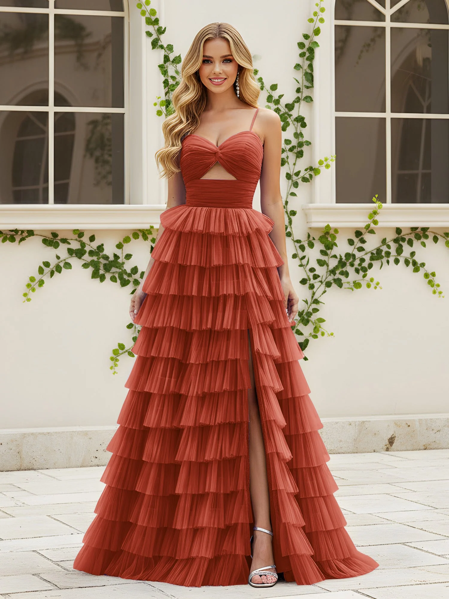 Herzform Ausschnitt Stufen Schleppe Kleid mit Schlitz Rost