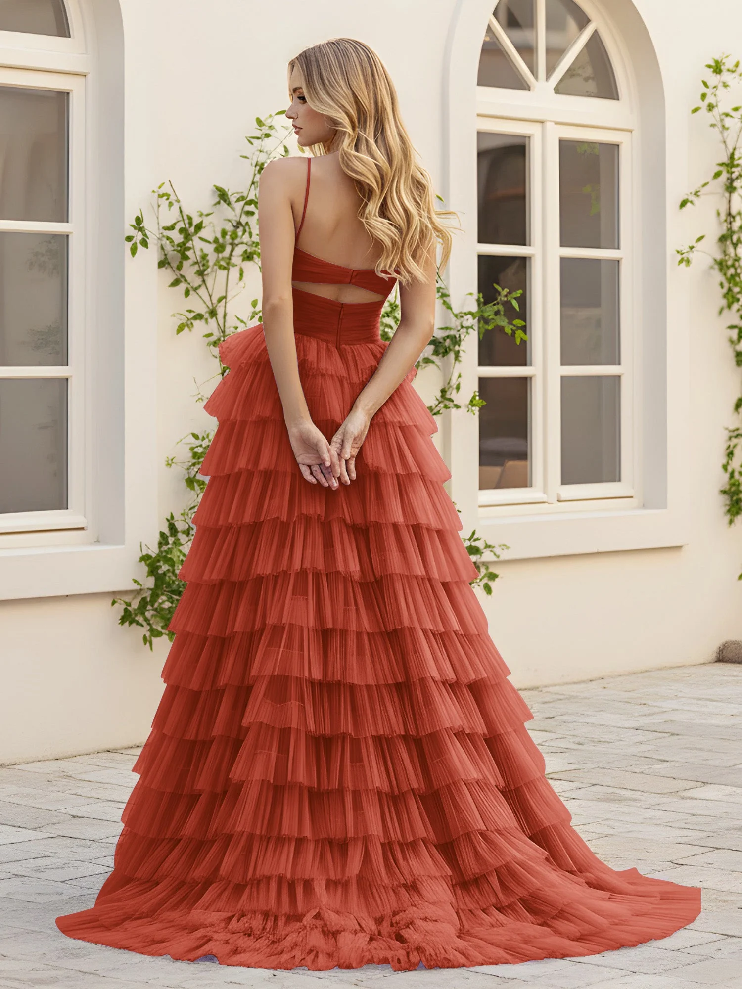 Herzform Ausschnitt Stufen Schleppe Kleid mit Schlitz Rost - Image 2
