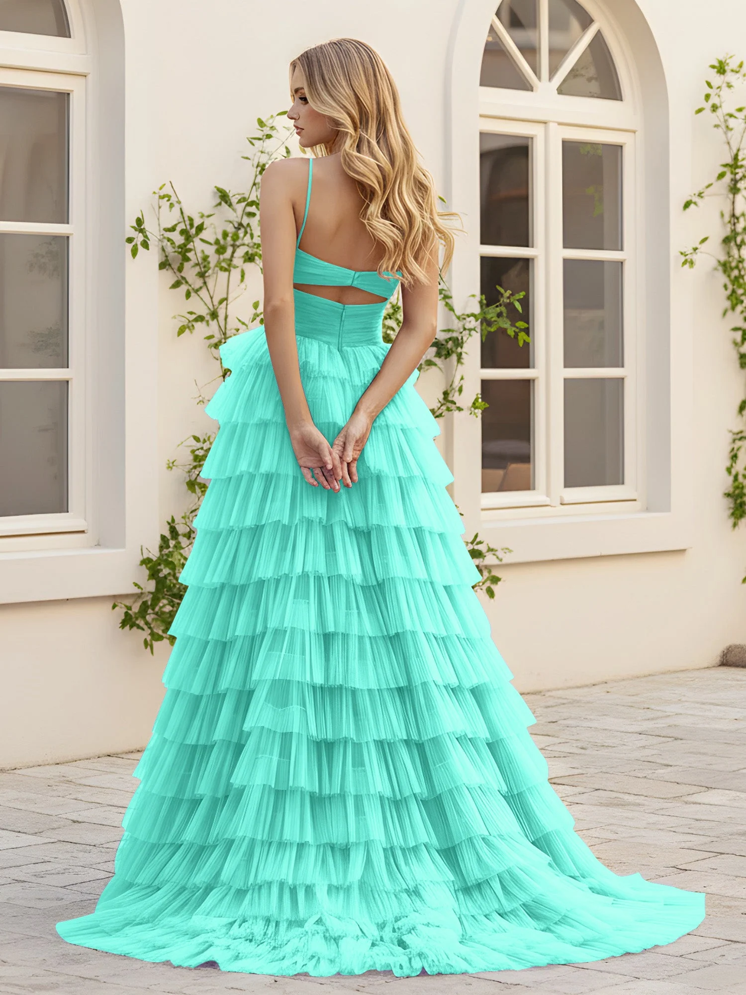 Herzform Ausschnitt Stufen Schleppe Kleid mit Schlitz Spa - Image 2