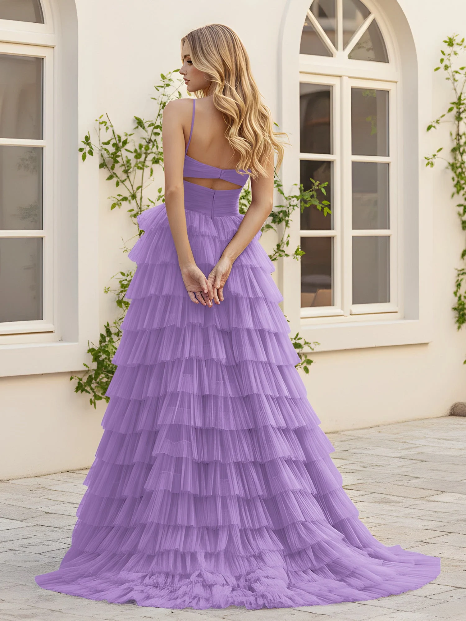 Herzform Ausschnitt Stufen Schleppe Kleid mit Schlitz Tahiti - Image 2