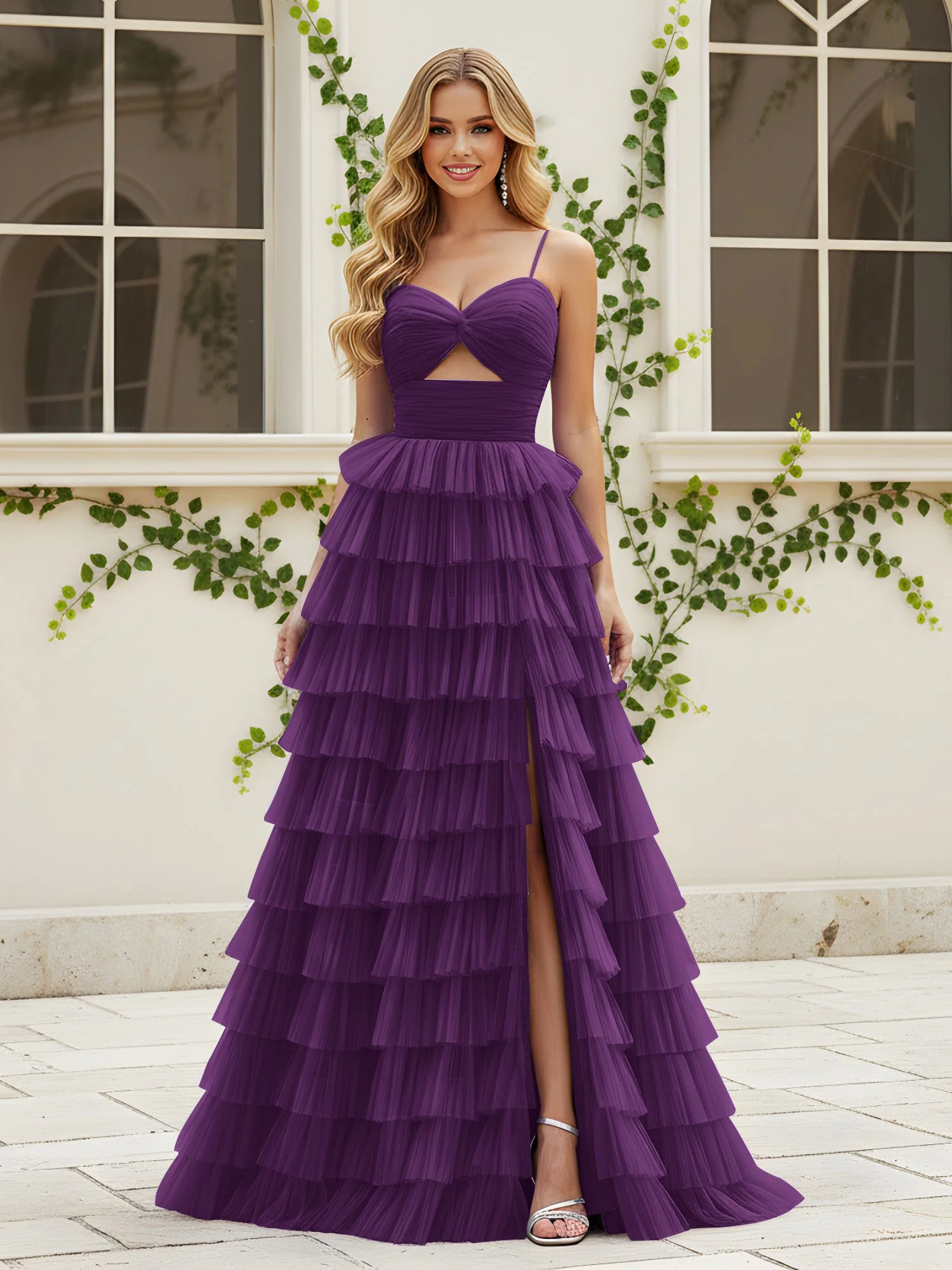 Herzform Ausschnitt Stufen Schleppe Kleid mit Schlitz Traube