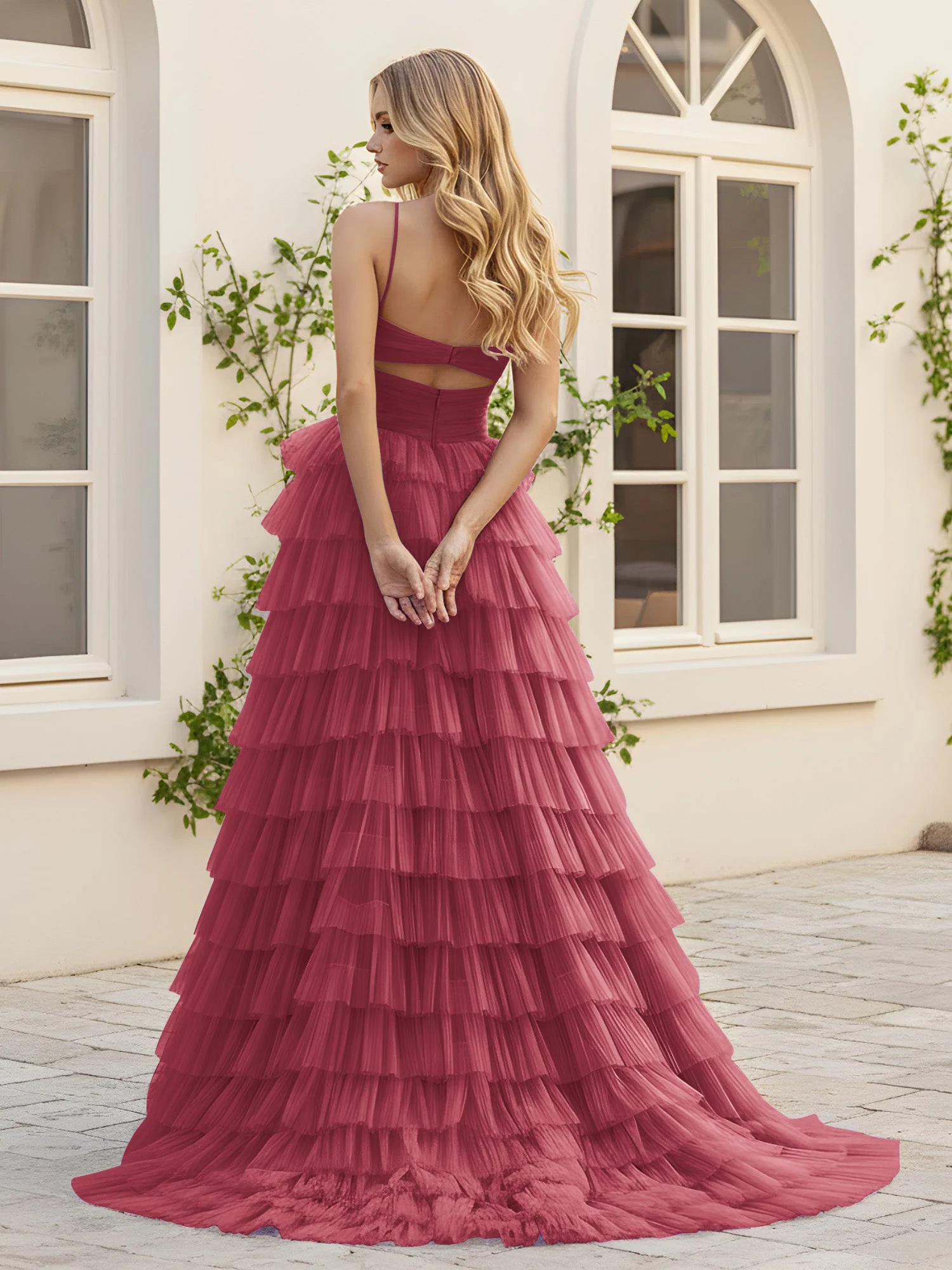 Herzform Ausschnitt Stufen Schleppe Kleid mit Schlitz Zimtrose - Image 2