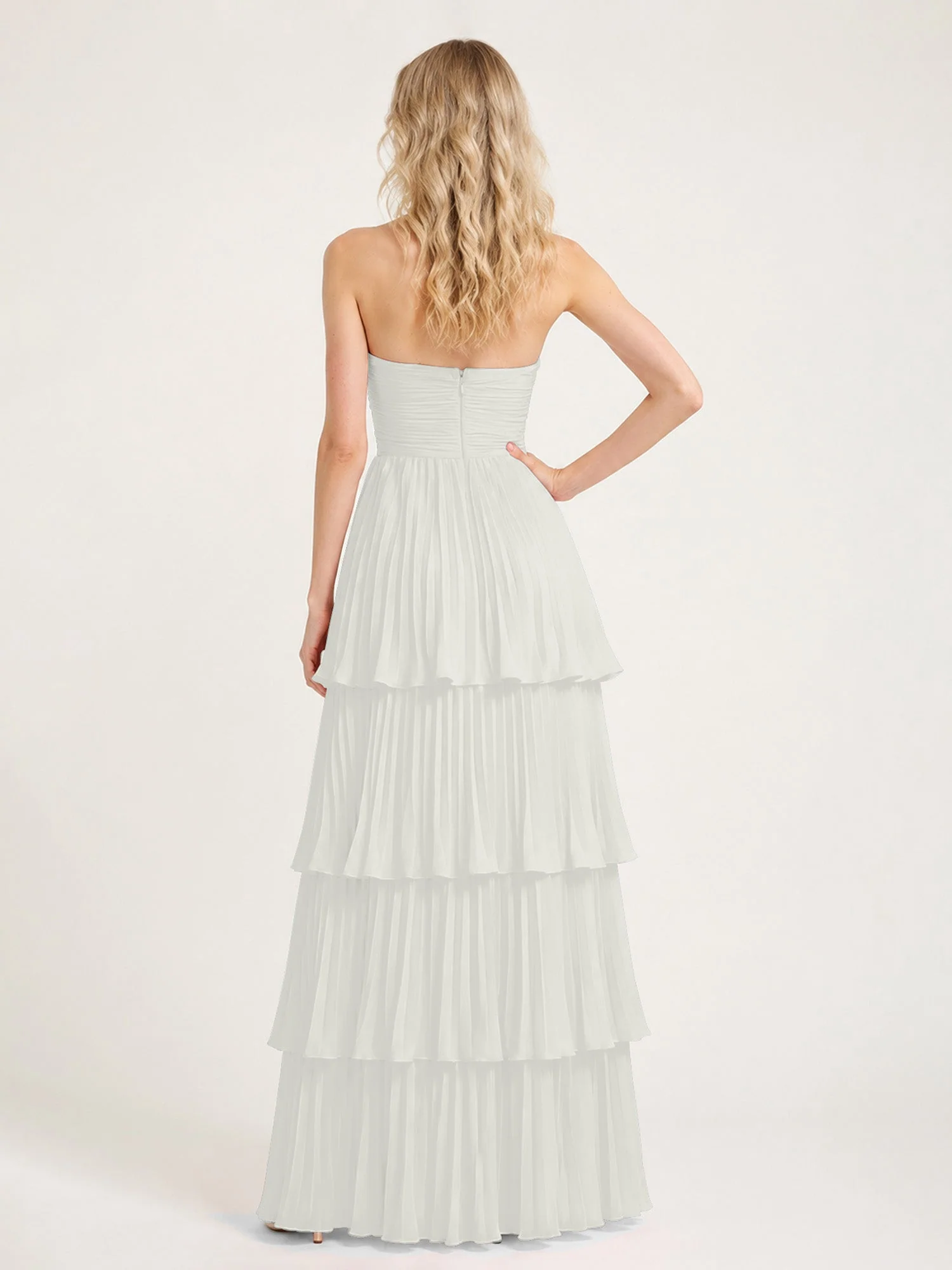 Maxikleid mit Schulterfreiem Oberteil und Akkordeonfalten Elfenbein - Image 2