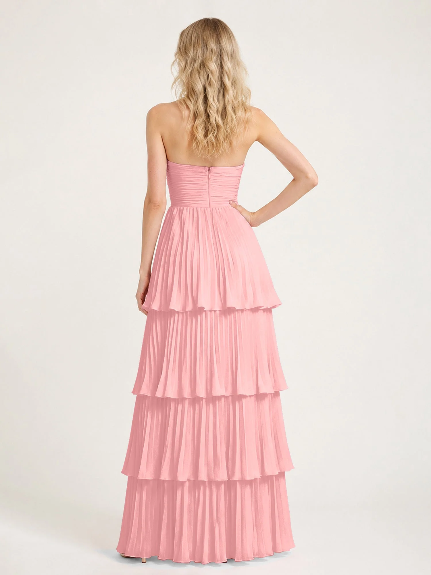 Maxikleid mit Schulterfreiem Oberteil und Akkordeonfalten Flamingo - Image 2