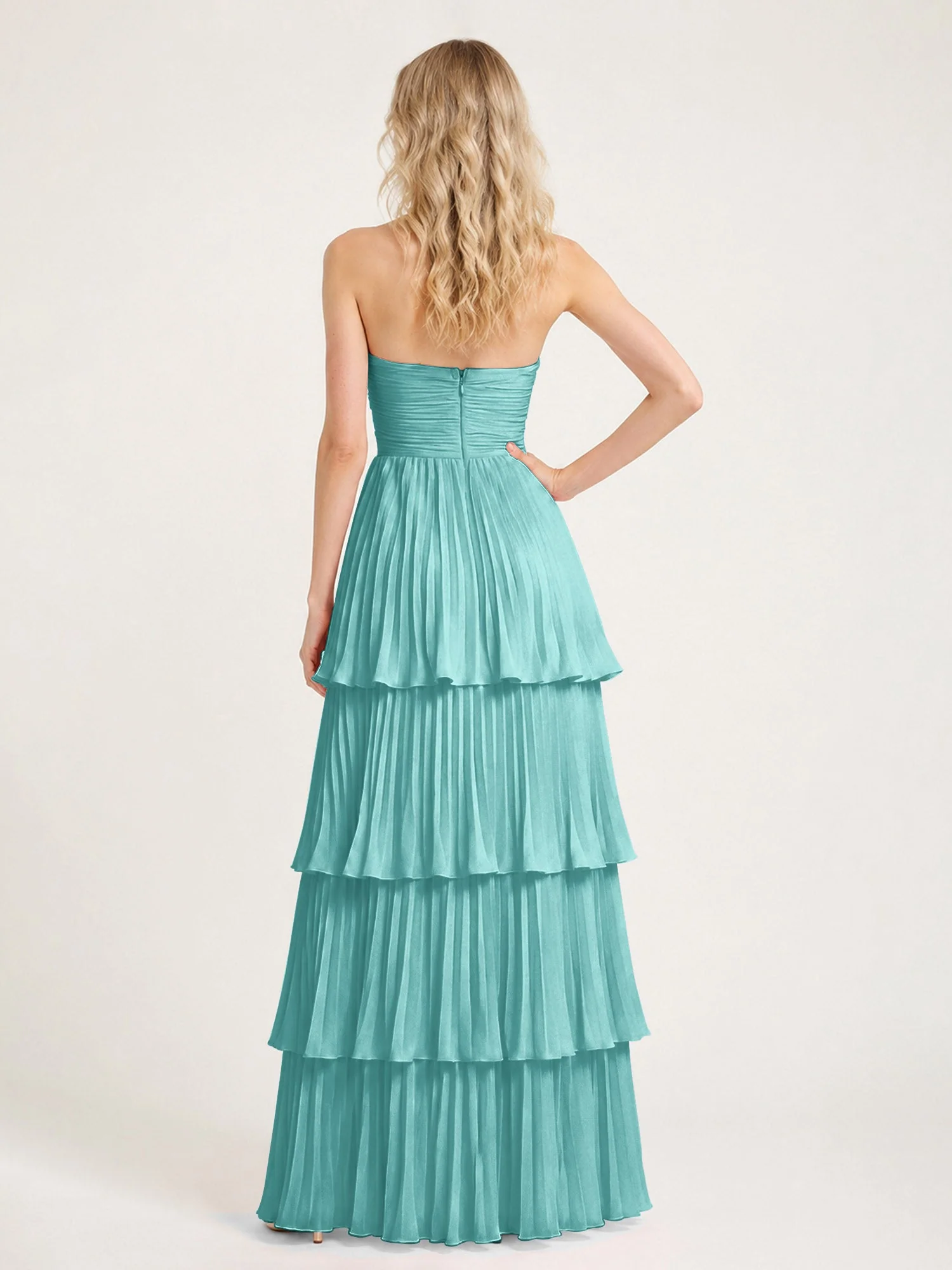 Maxikleid mit Schulterfreiem Oberteil und Akkordeonfalten Jade - Image 2