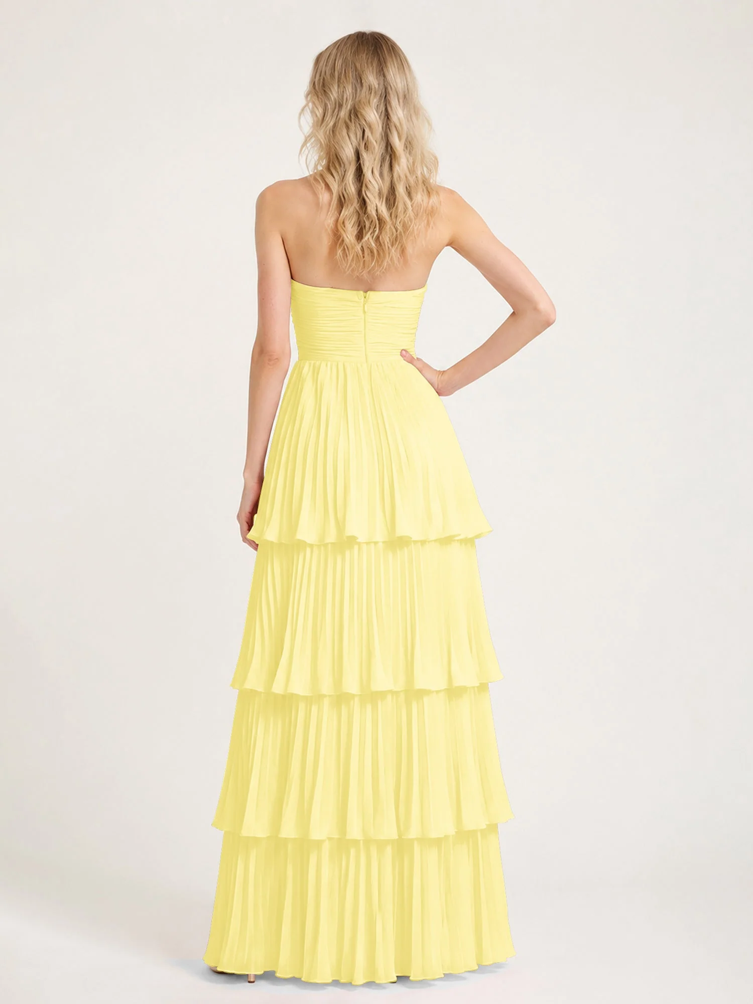 Maxikleid mit Schulterfreiem Oberteil und Akkordeonfalten Narzisse - Image 2