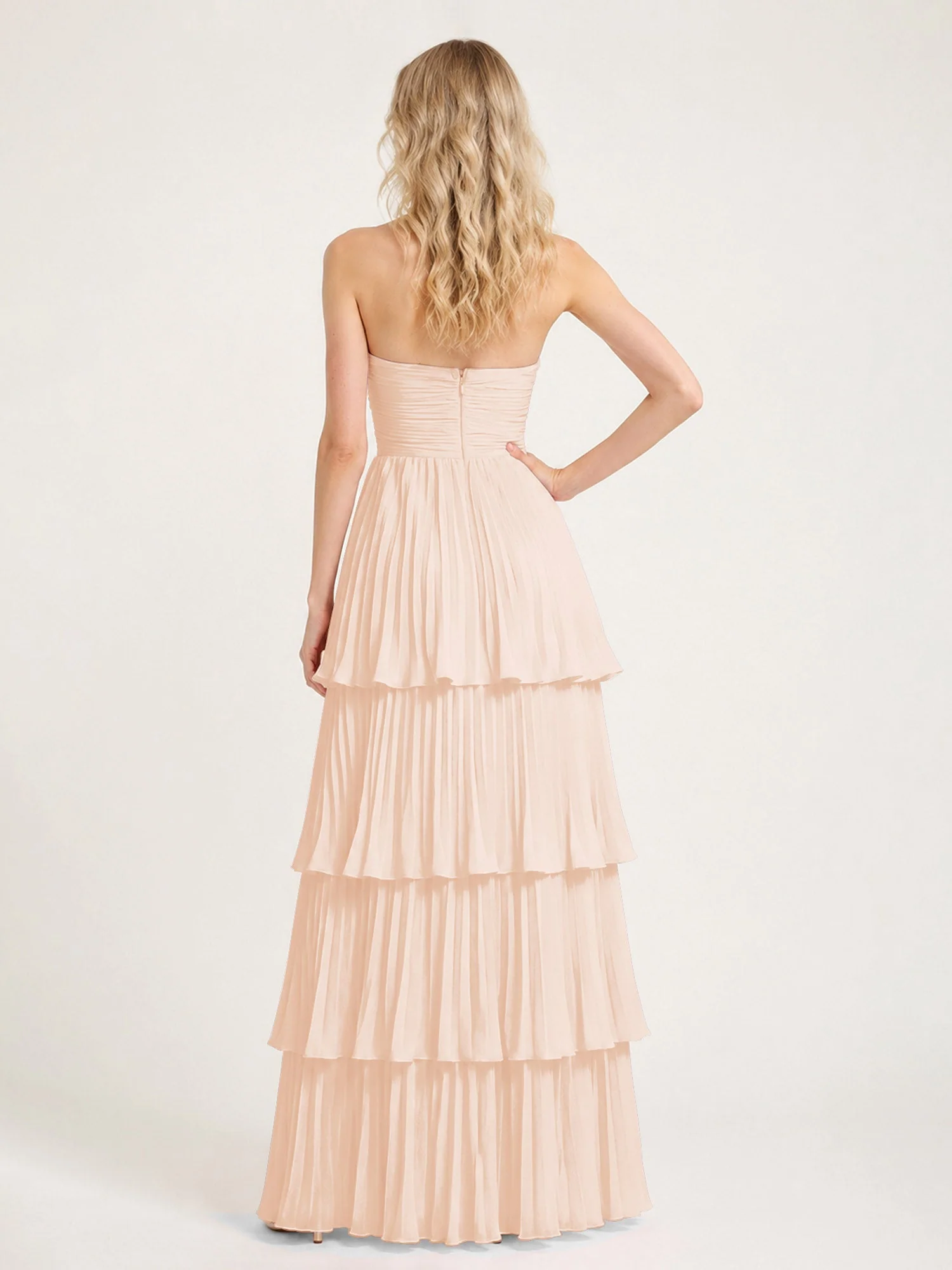 Maxikleid mit Schulterfreiem Oberteil und Akkordeonfalten Perlrosa - Image 2